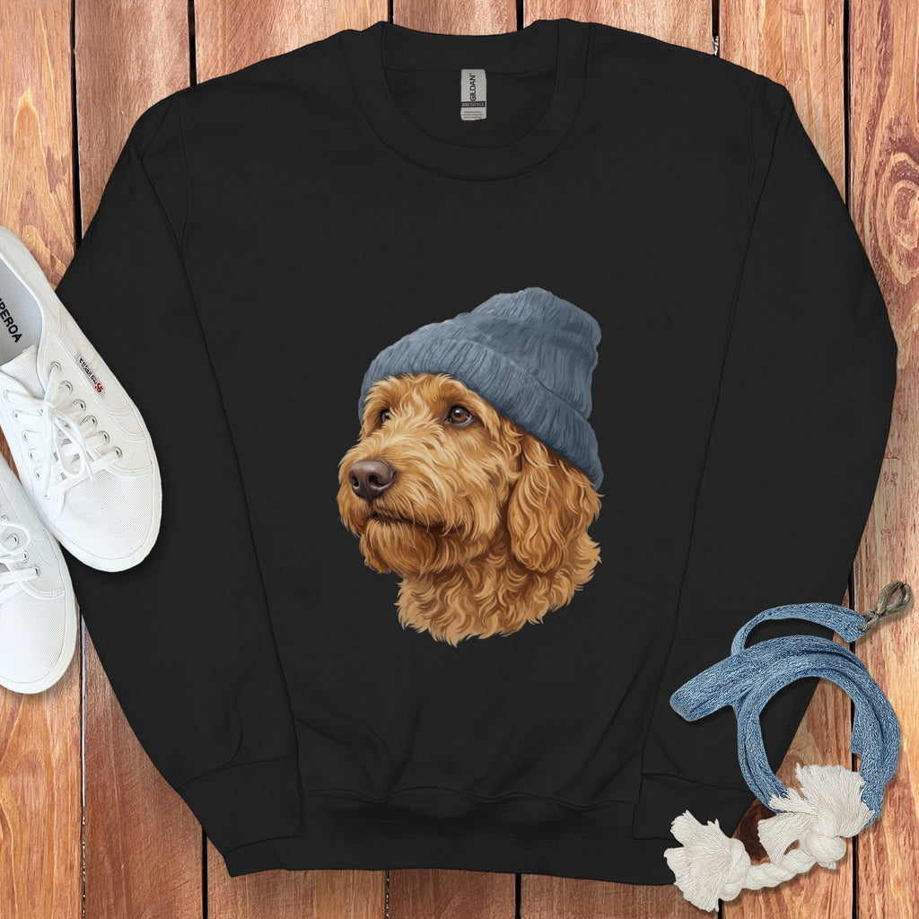 Apricot Doodle Blue Cap Sweatshirt in Black / M / Sweatshirts #1 by Puppy Jo