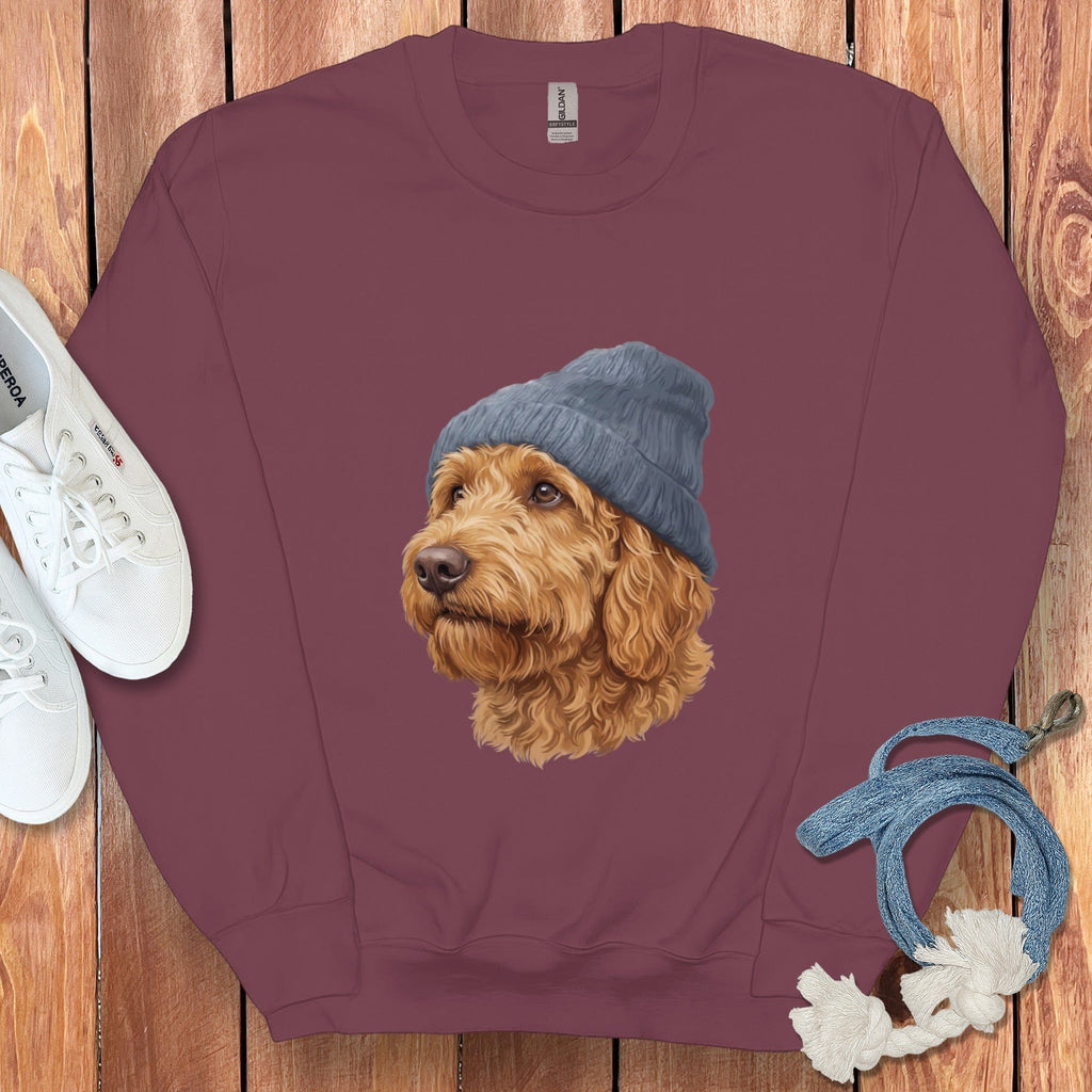 Apricot Doodle Blue Cap Sweatshirt in Maroon / M / Sweatshirts #1 by Puppy Jo