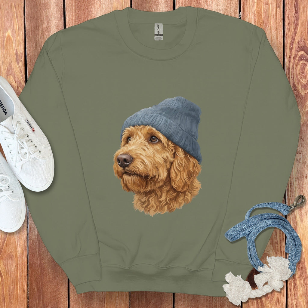 Apricot Doodle Blue Cap Sweatshirt in Military Green / M / Sweatshirts #1 by Puppy Jo