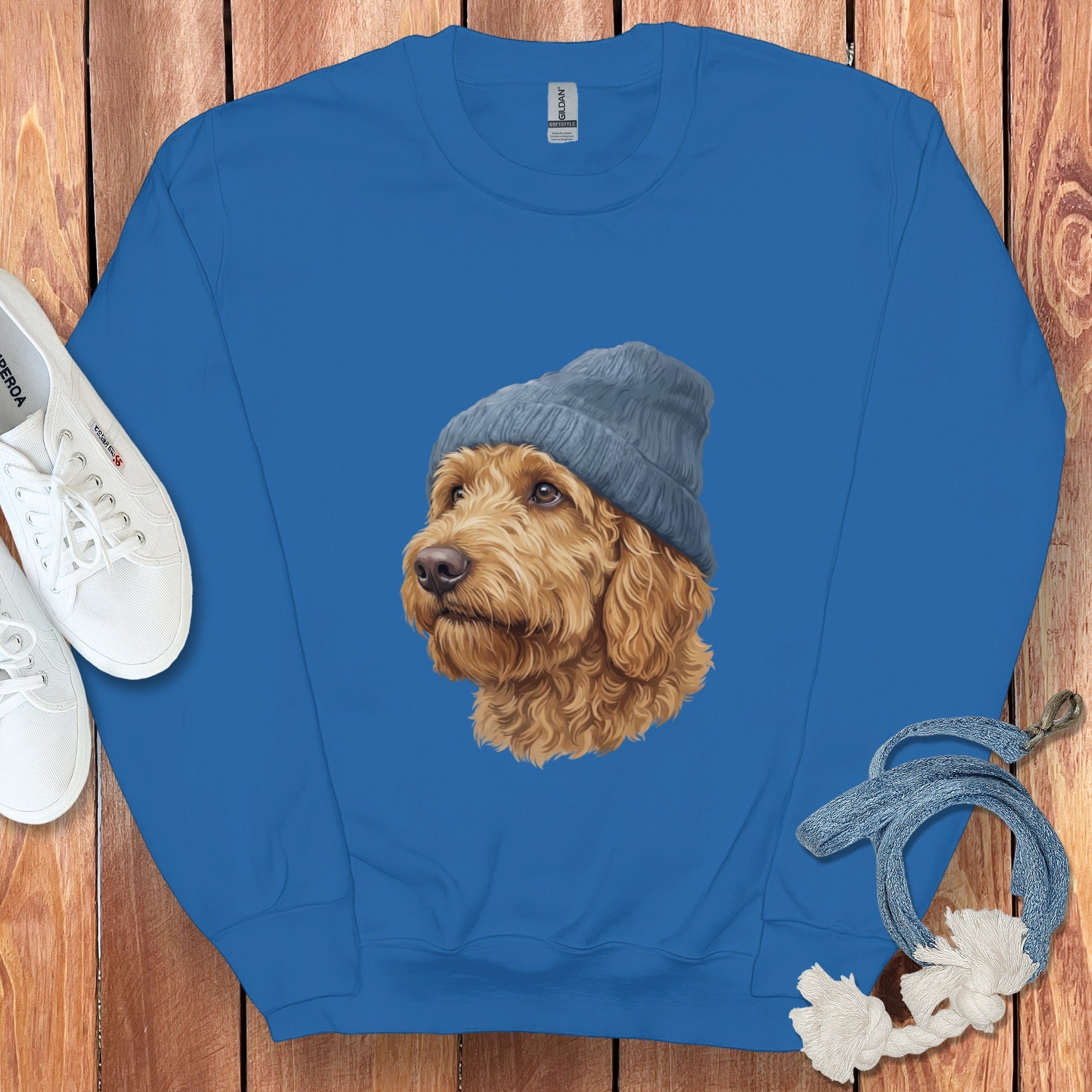 Apricot Doodle Blue Cap Sweatshirt in Royal / M / Sweatshirts #1 by Puppy Jo