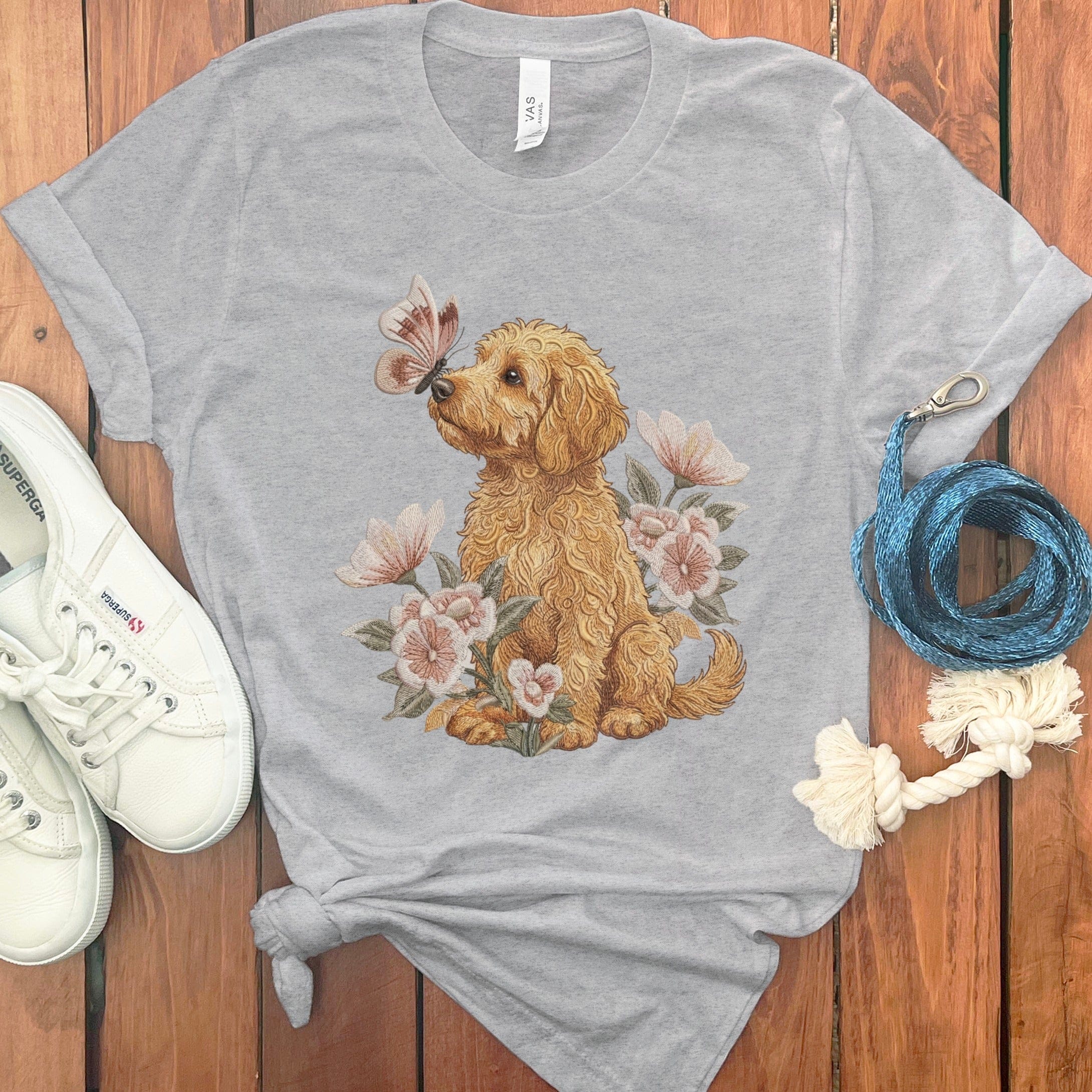 Apricot Doodle Butterfly Kiss T-Shirt in Athletic Heather / M by Puppy Jo