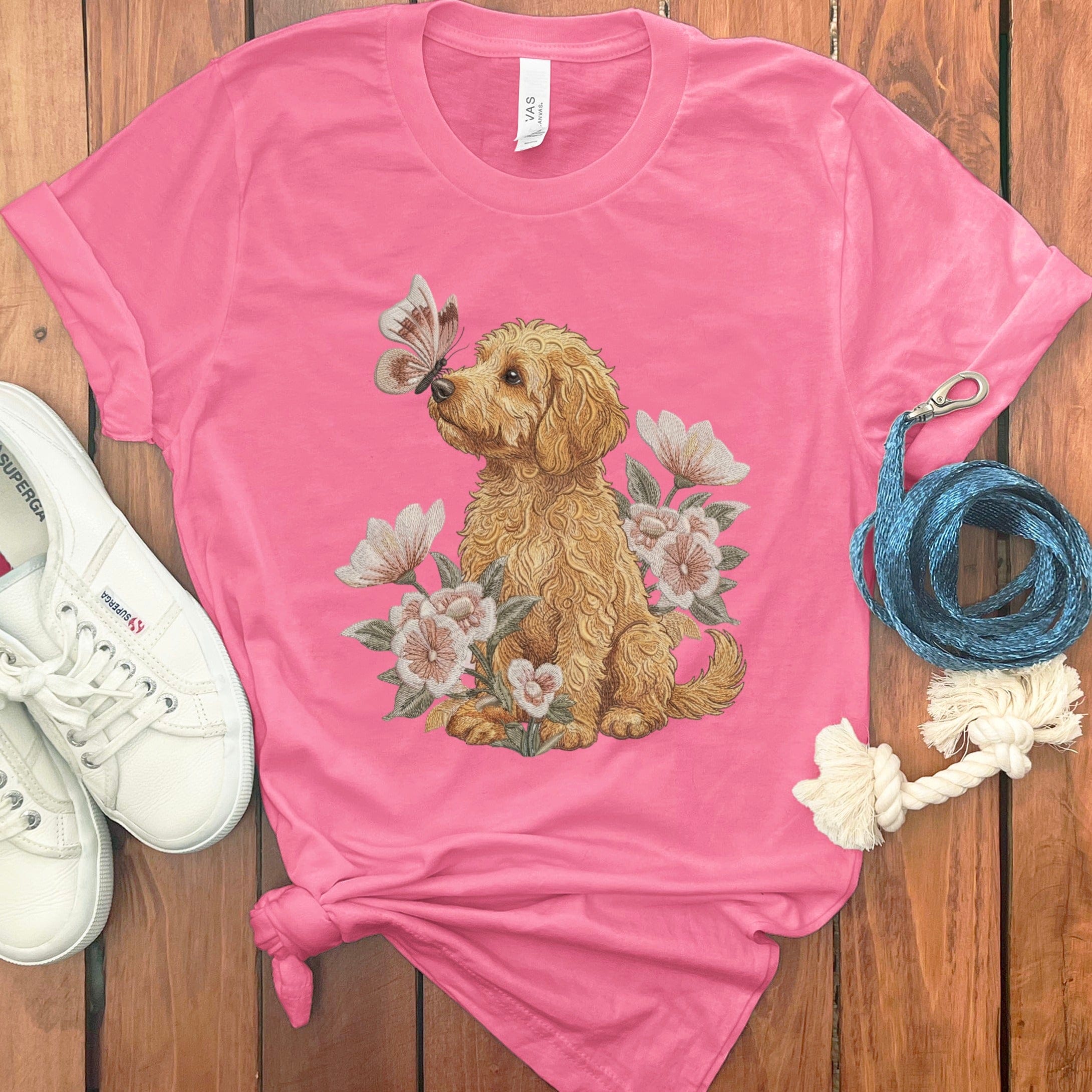 Apricot Doodle Butterfly Kiss T-Shirt in Charity Pink / M by Puppy Jo