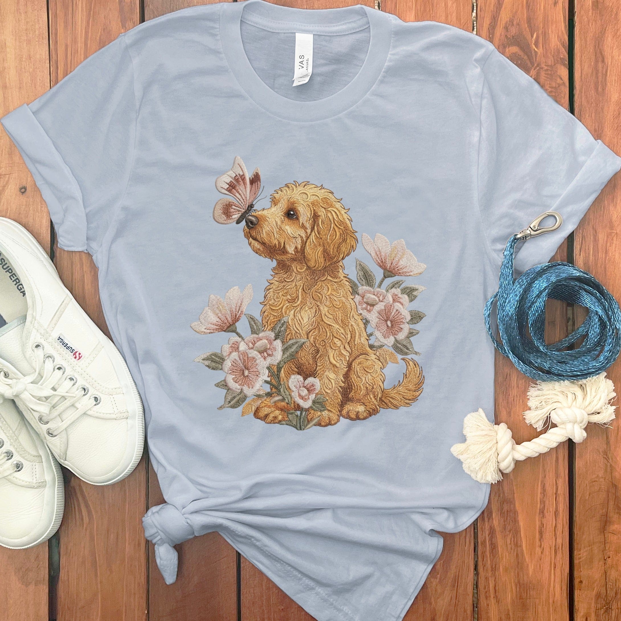 Apricot Doodle Butterfly Kiss T-Shirt in Light Blue / M by Puppy Jo