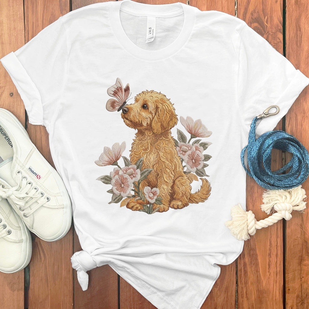 Apricot Doodle Butterfly Kiss T-Shirt in White / M by Puppy Jo