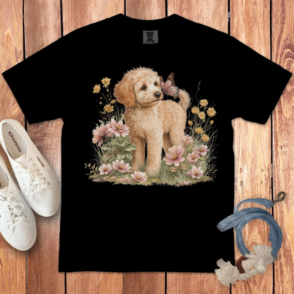 Apricot Doodle Butterfly Signature T-Shirt in Black / S by Puppy Jo