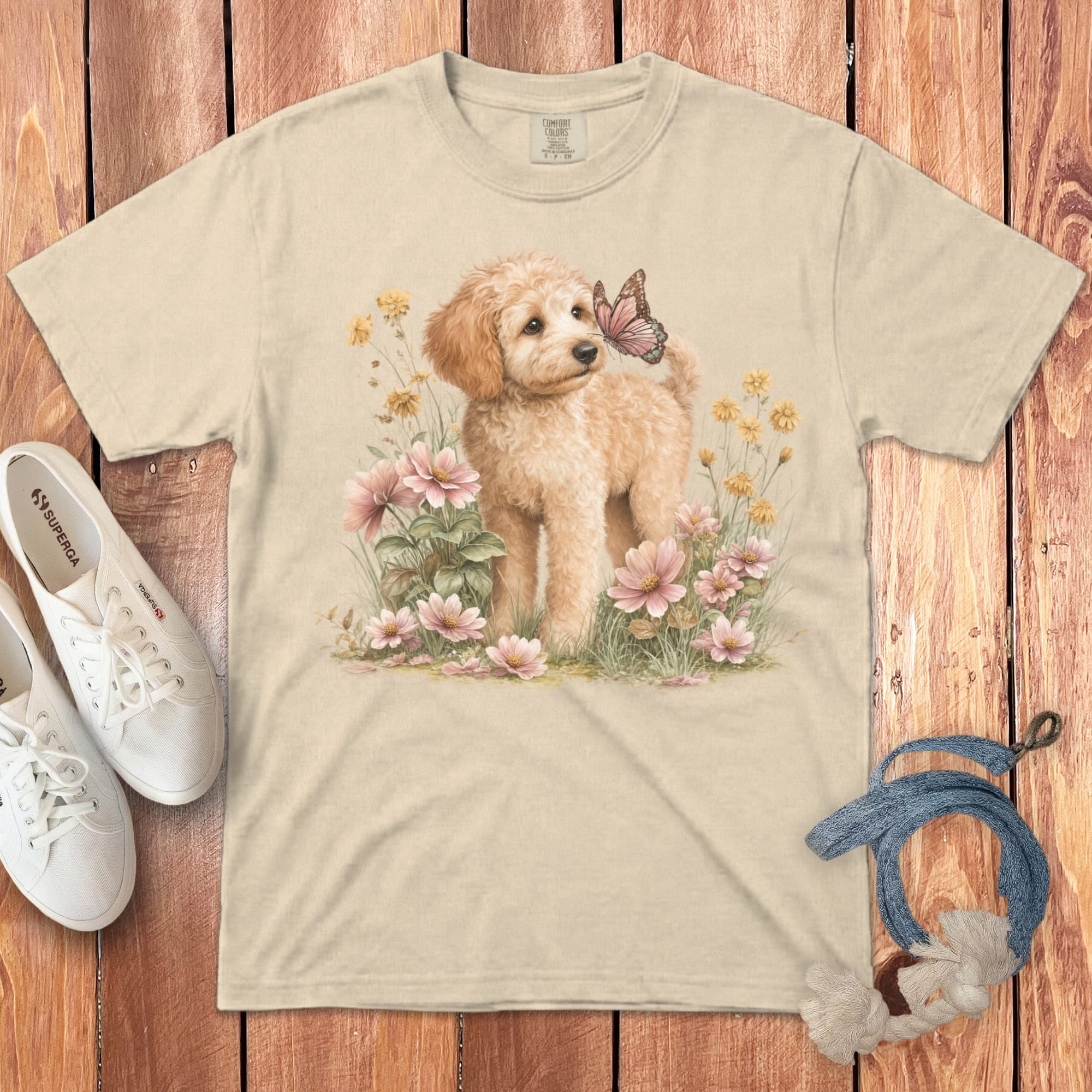 Apricot Doodle Butterfly Signature T-Shirt in Ivory / S by Puppy Jo