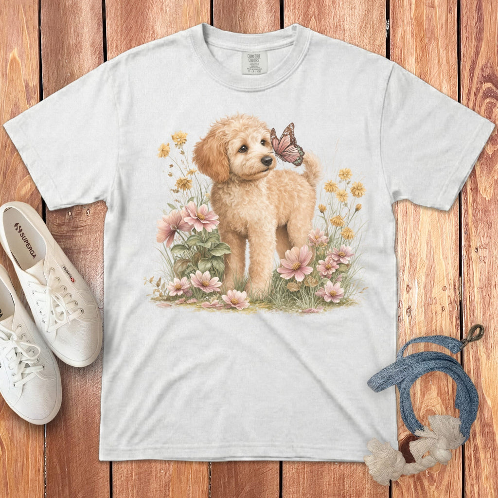 Apricot Doodle Butterfly Signature T-Shirt in White / S by Puppy Jo