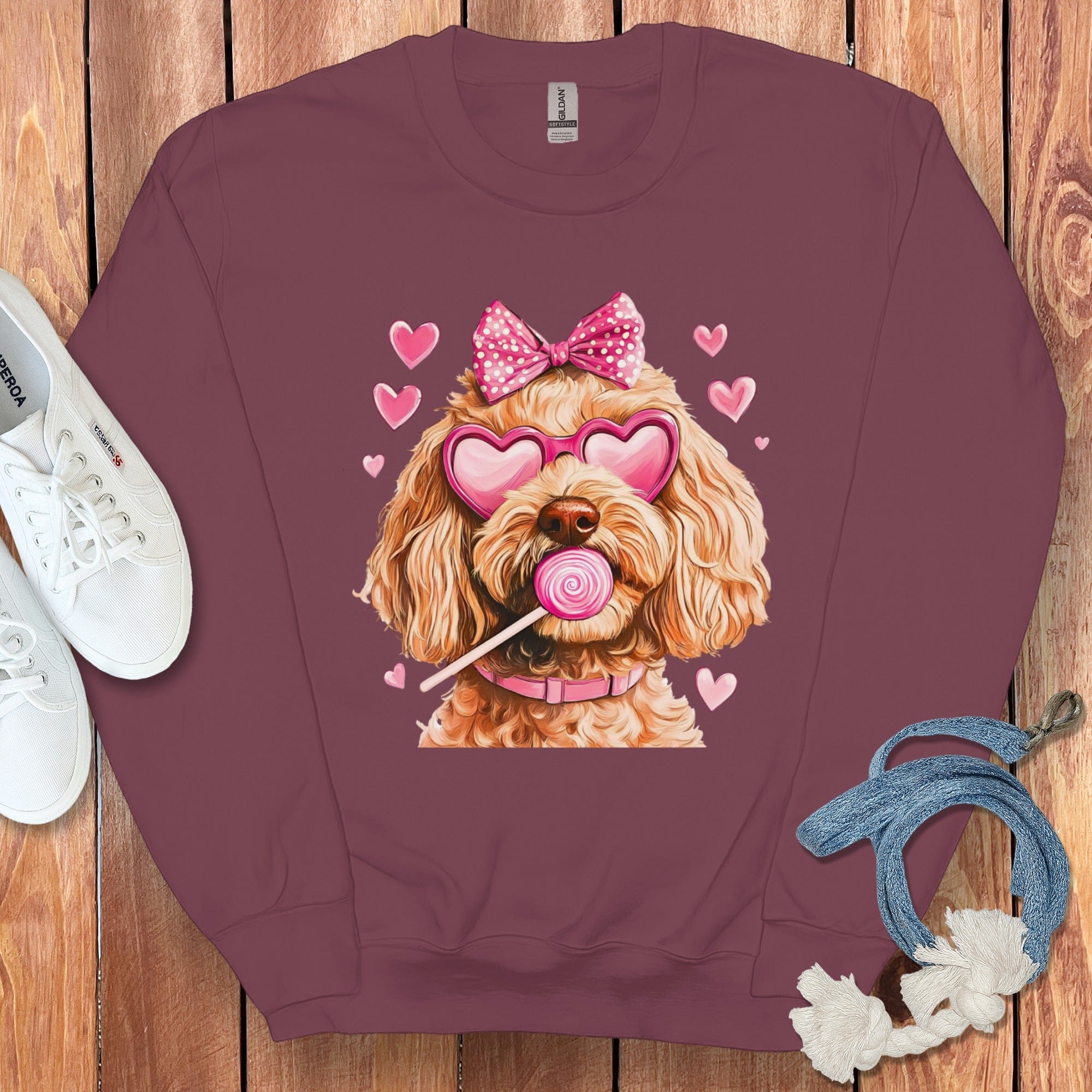 Apricot Doodle Coquette Sweatshirt in Maroon / S by Puppy Jo