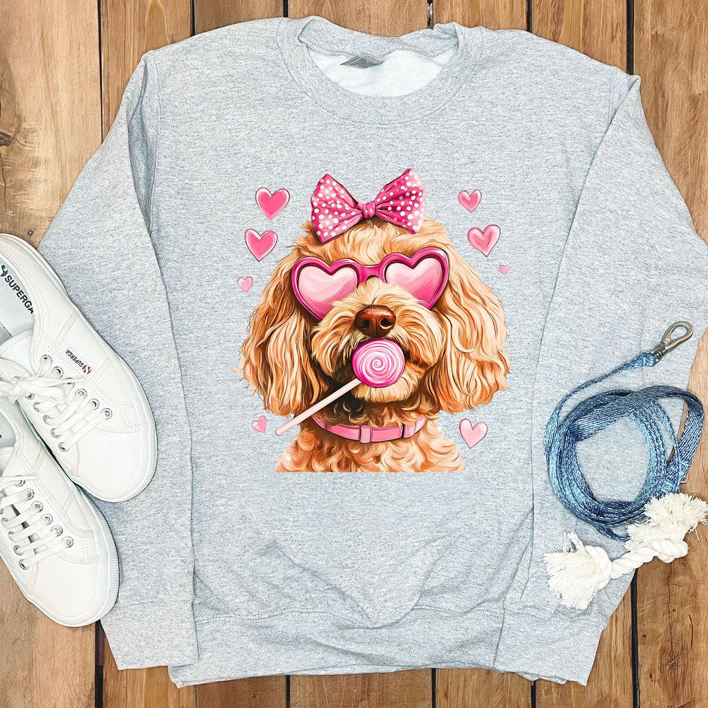 Apricot Doodle Coquette Sweatshirt in Sport Grey / S by Puppy Jo