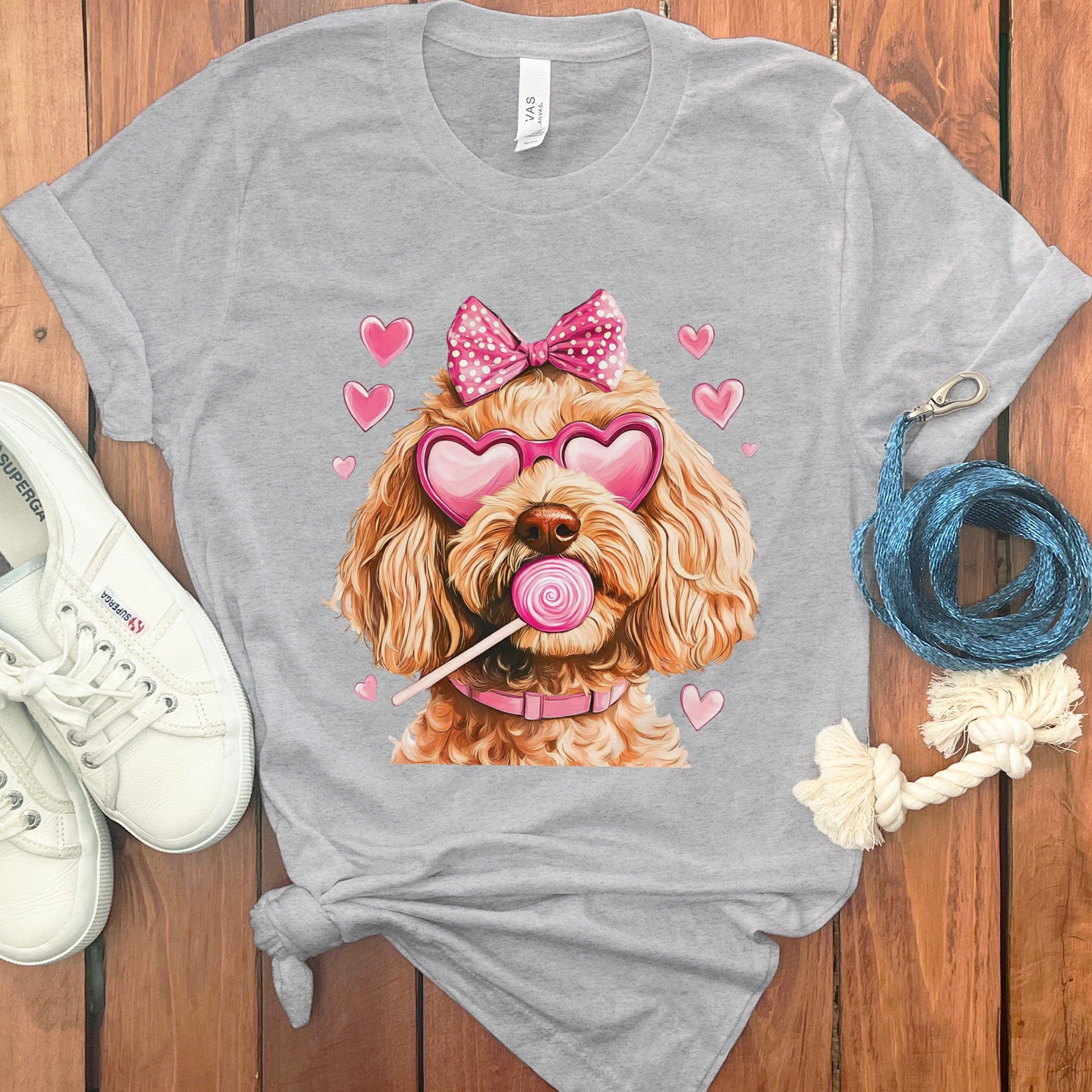 Apricot Doodle Coquette T-Shirt in Athletic Heather / S by Puppy Jo