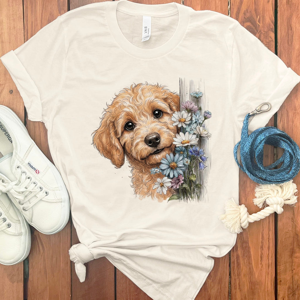 Apricot Doodle Daisy Peeking T-Shirt in Natural / S by Puppy Jo