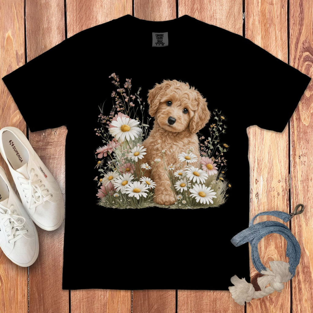 Apricot Doodle Daisy Signature T-Shirt in Black / S by Puppy Jo