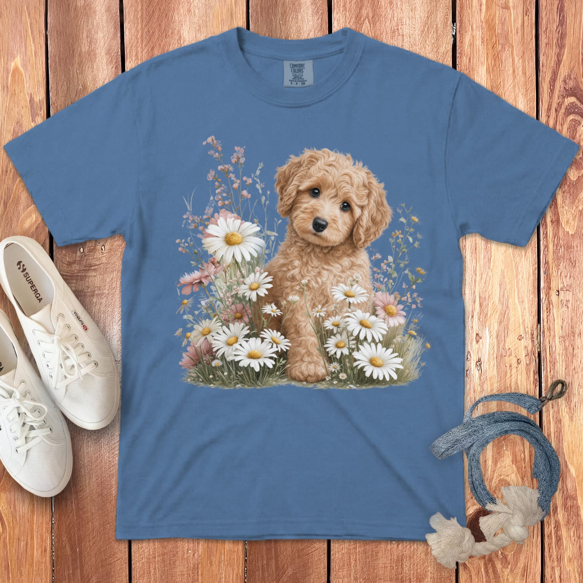 Apricot Doodle Daisy Signature T-Shirt in Blue Jean / S by Puppy Jo
