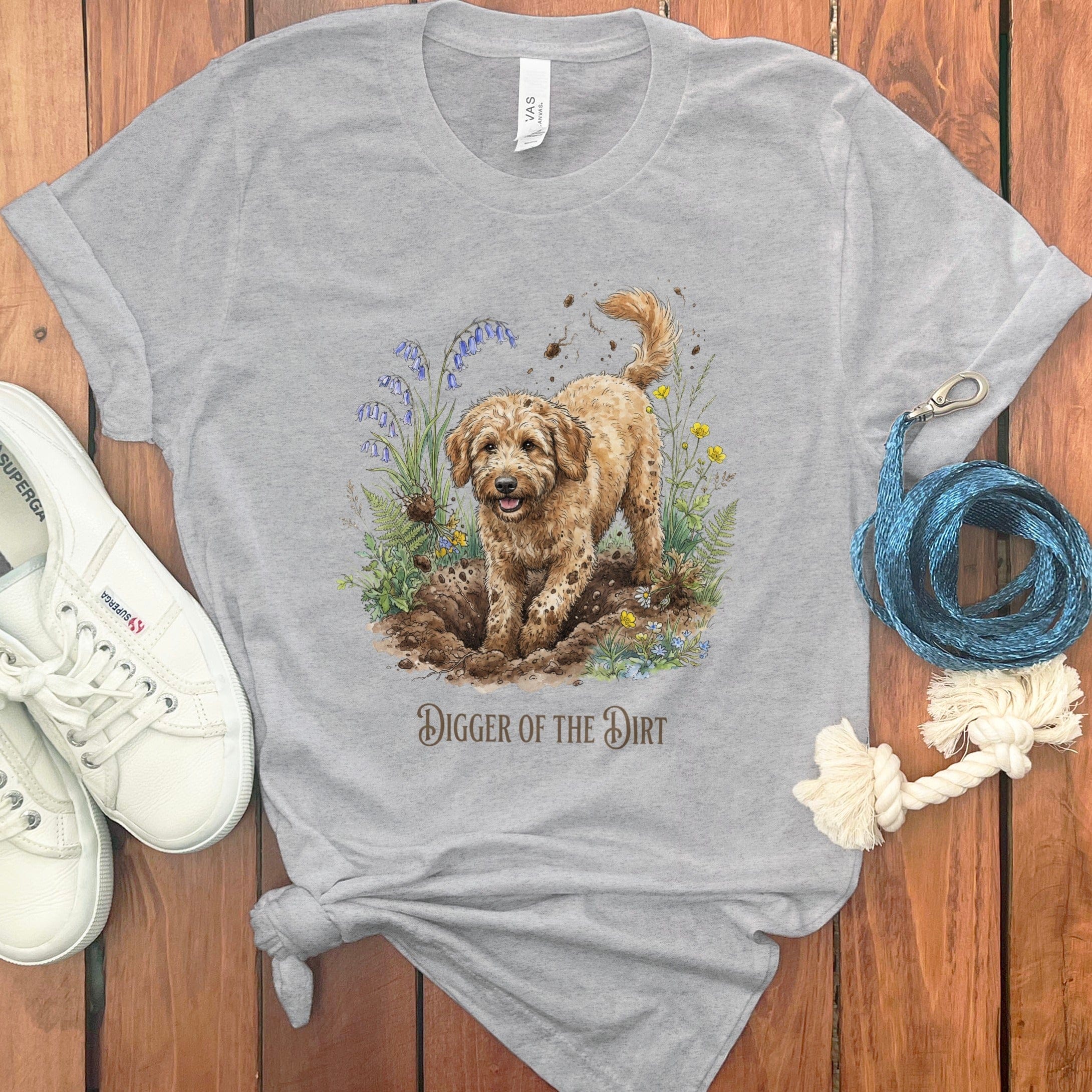Apricot Doodle Dirt T-Shirt in Athletic Heather / S by Puppy Jo