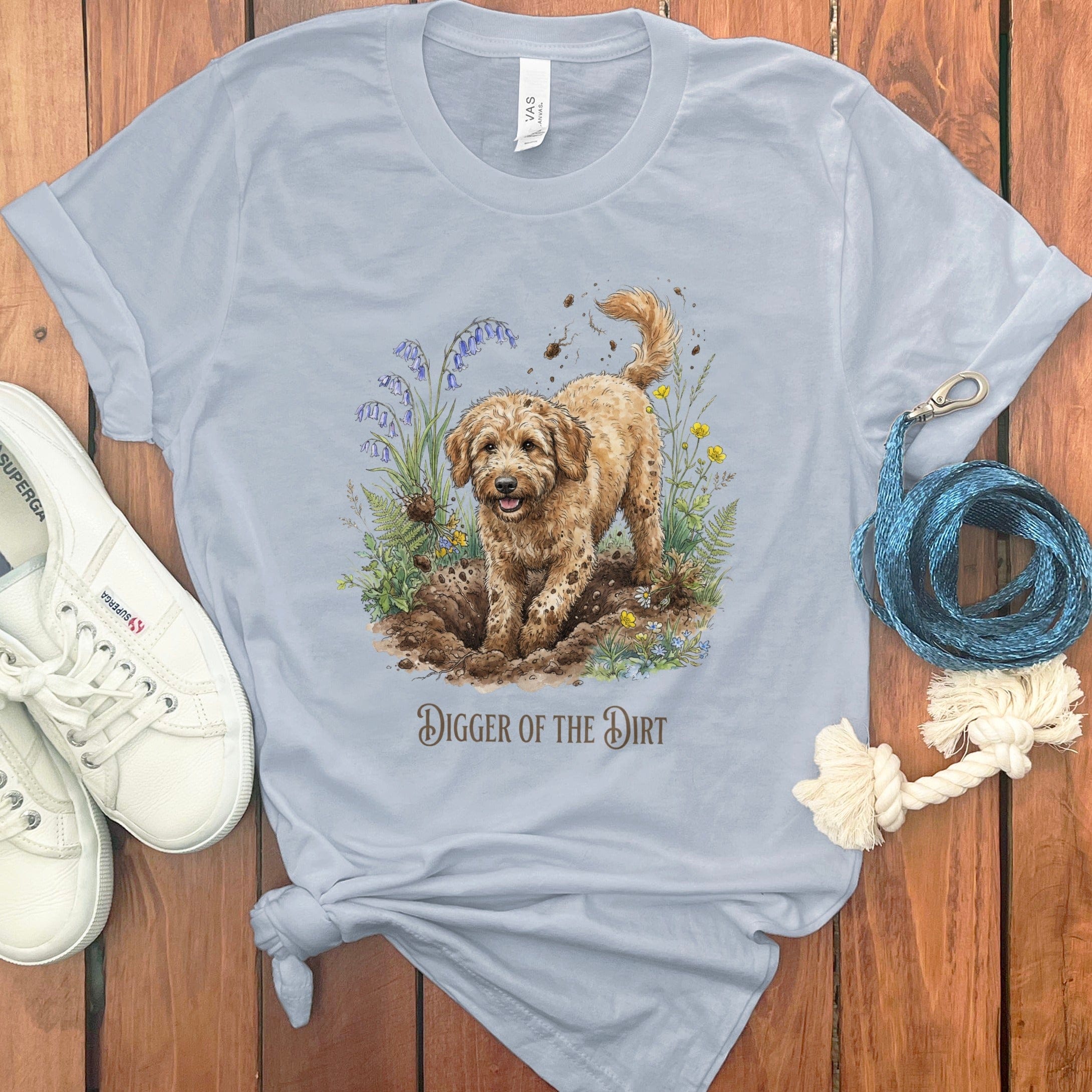 Apricot Doodle Dirt T-Shirt in Light Blue / S by Puppy Jo