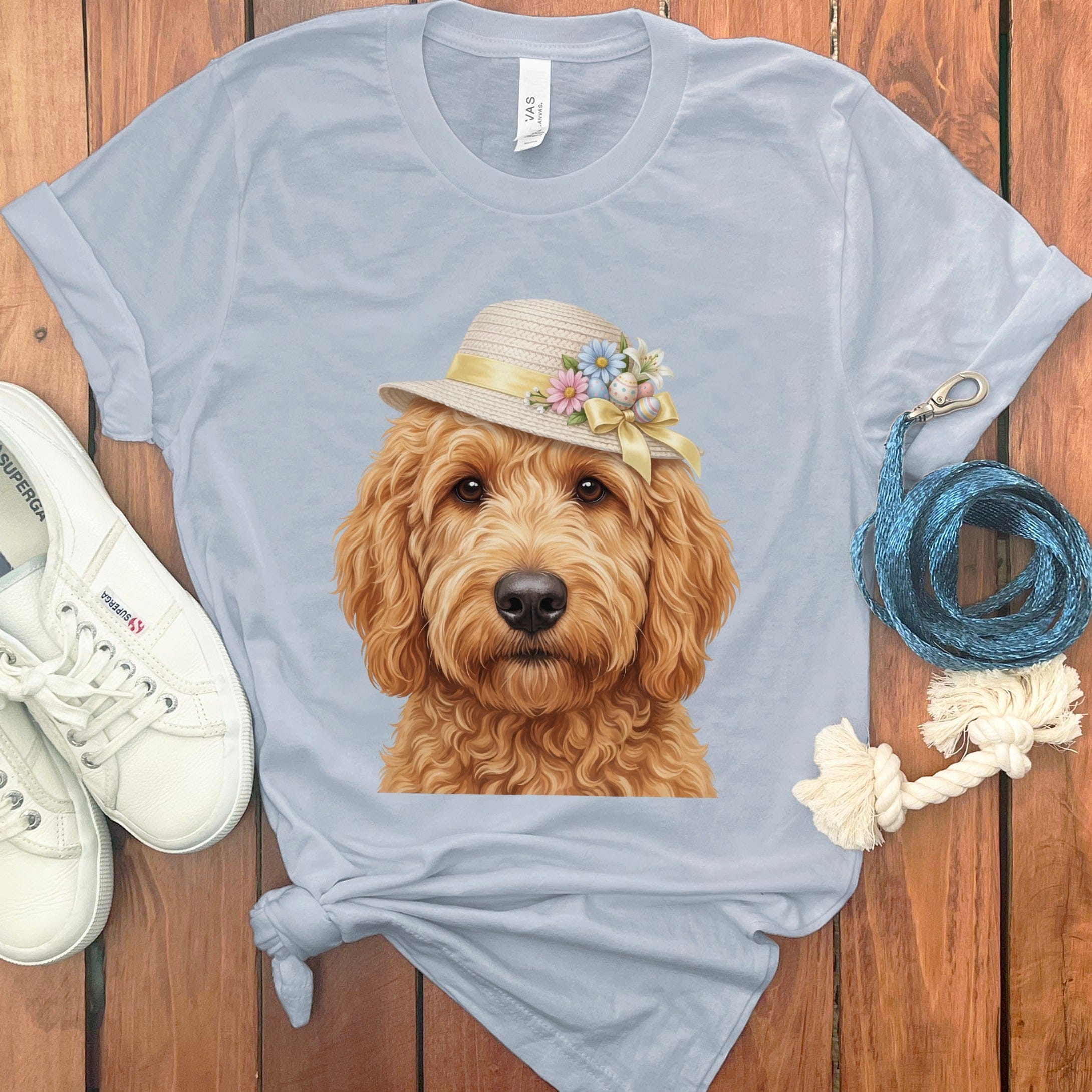 Apricot Doodle Easter T-Shirt in Light Blue / M by Puppy Jo