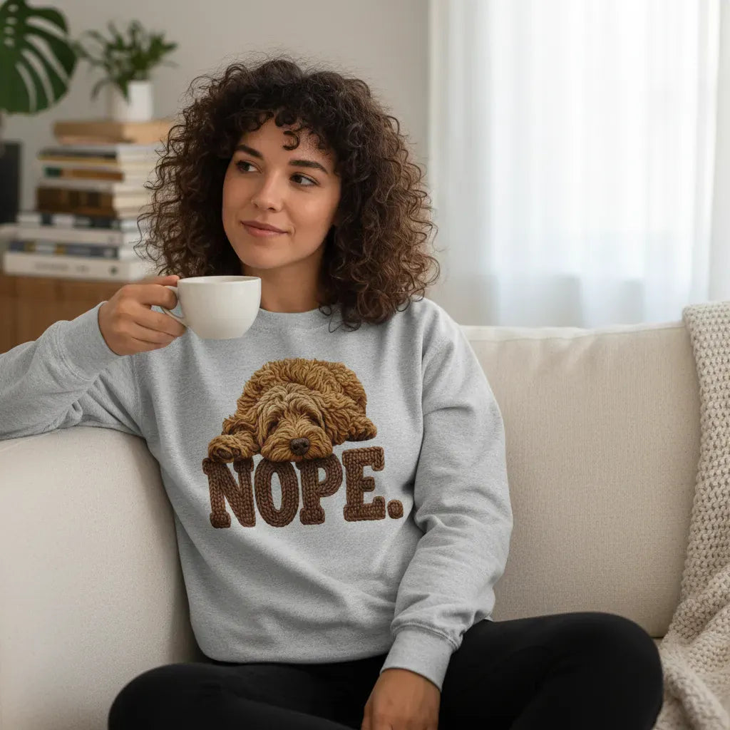 Apricot Doodle Faux Yarn Nope Sweatshirt in by Puppy Jo