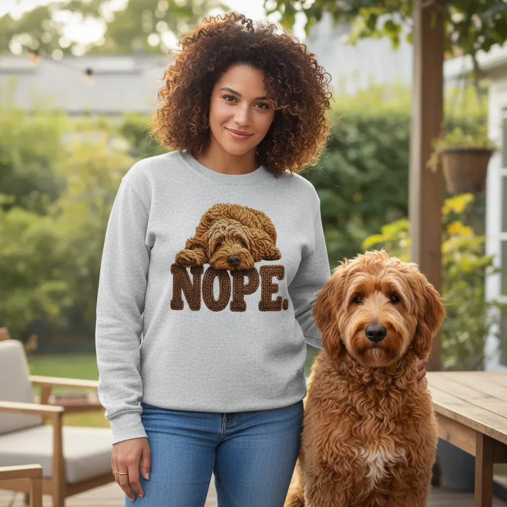 Apricot Doodle Faux Yarn Nope Sweatshirt in by Puppy Jo