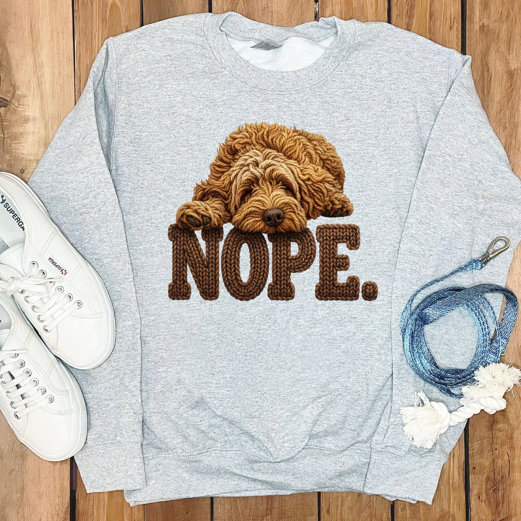 Apricot Doodle Faux Yarn Nope Sweatshirt in Sport Grey / S by Puppy Jo