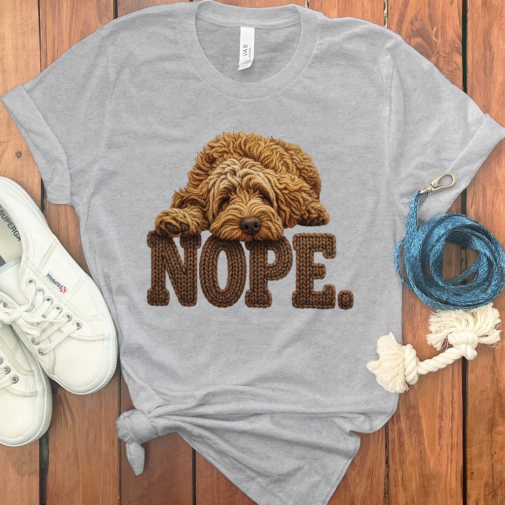 Apricot Doodle Faux Yarn Nope T-Shirt in Athletic Heather / S by Puppy Jo