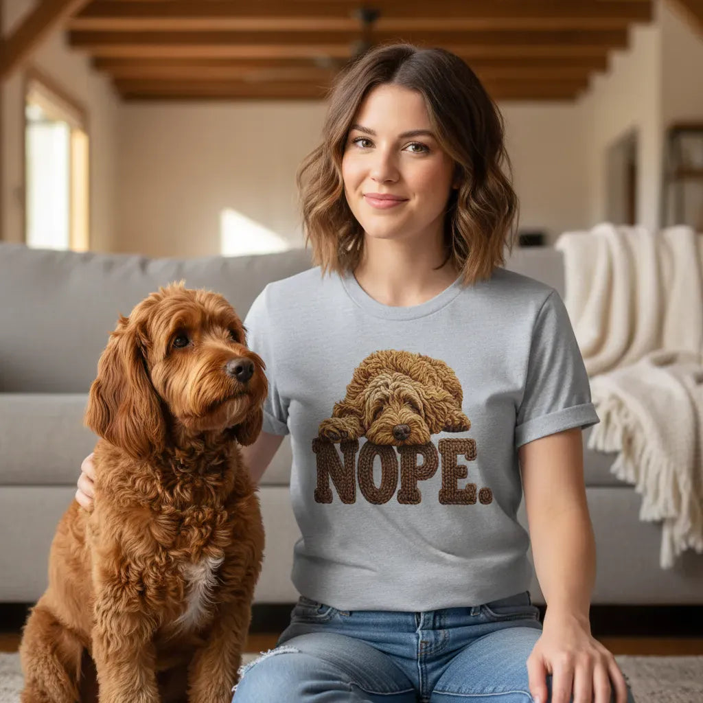 Apricot Doodle Faux Yarn Nope T-Shirt in by Puppy Jo