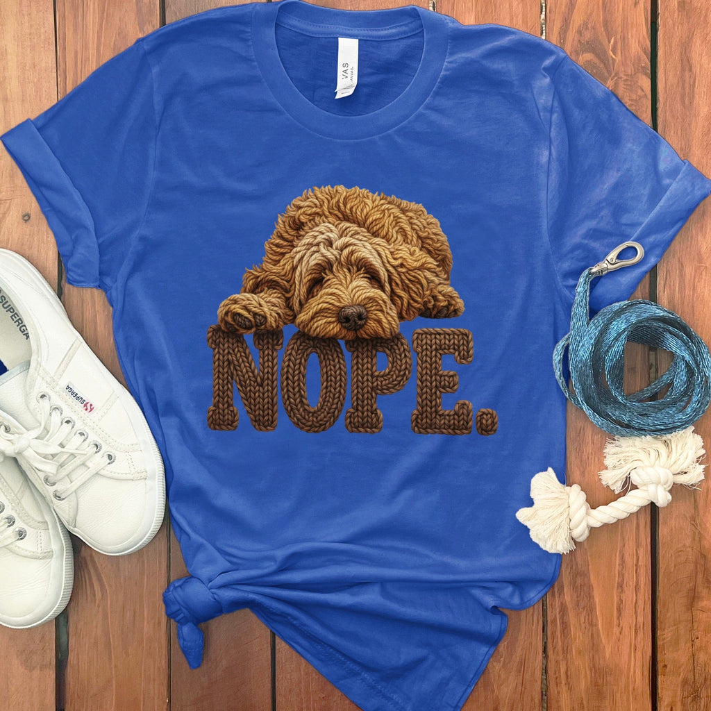 Apricot Doodle Faux Yarn Nope T-Shirt in True Royal / S by Puppy Jo