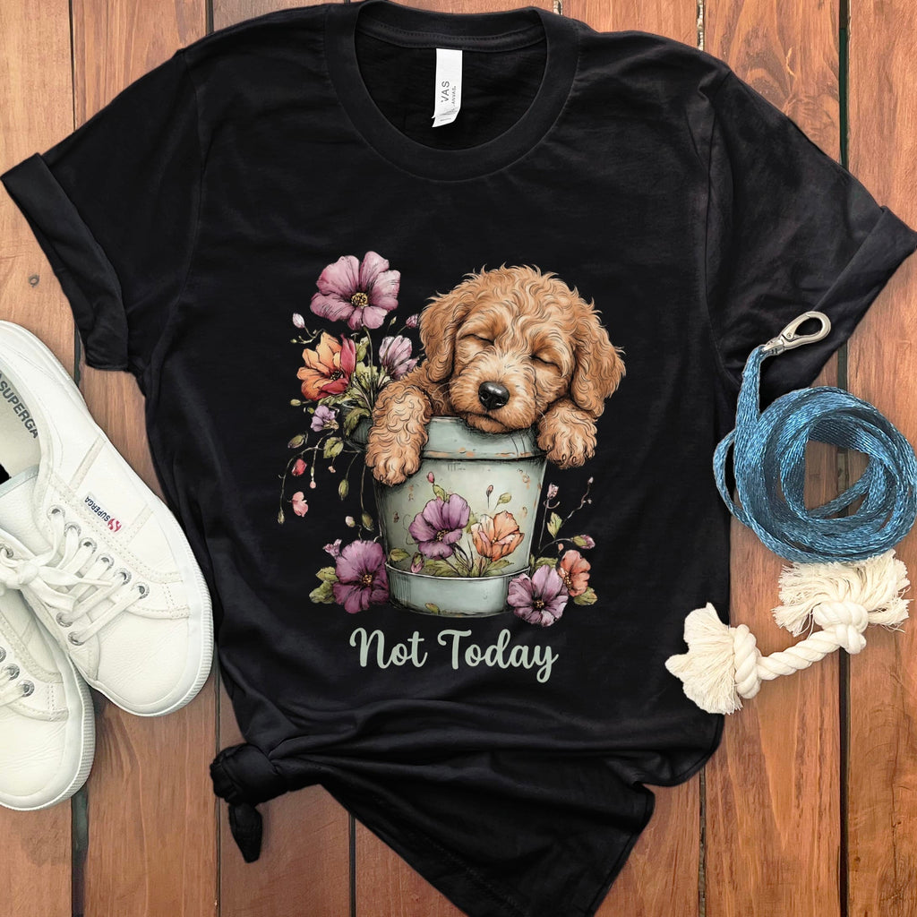 Apricot Doodle Flower Pot T-Shirt in Black / S by Puppy Jo