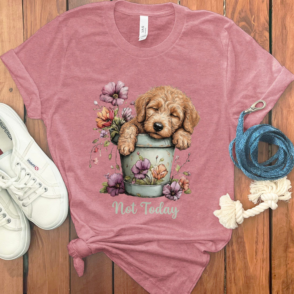 Apricot Doodle Flower Pot T-Shirt in Heather Mauve / S by Puppy Jo