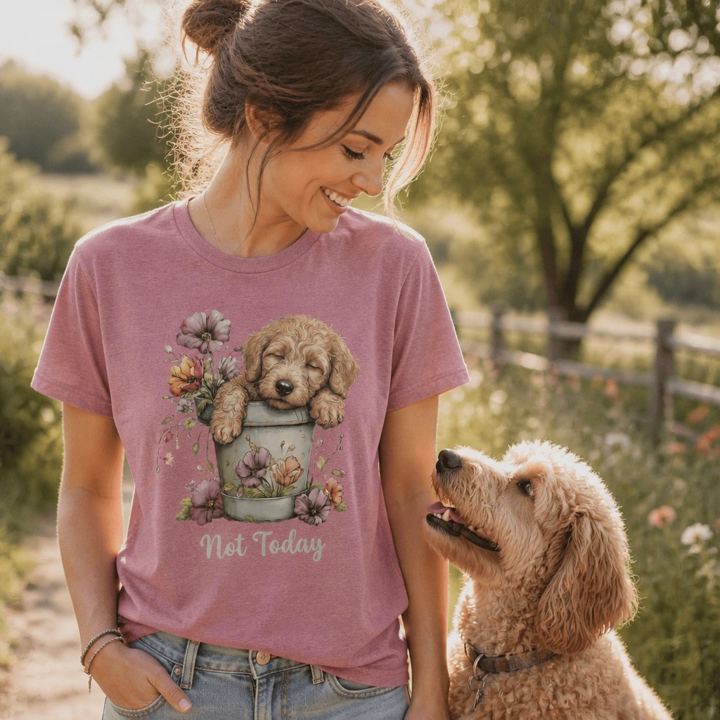 Apricot Doodle Flower Pot T-Shirt in by Puppy Jo