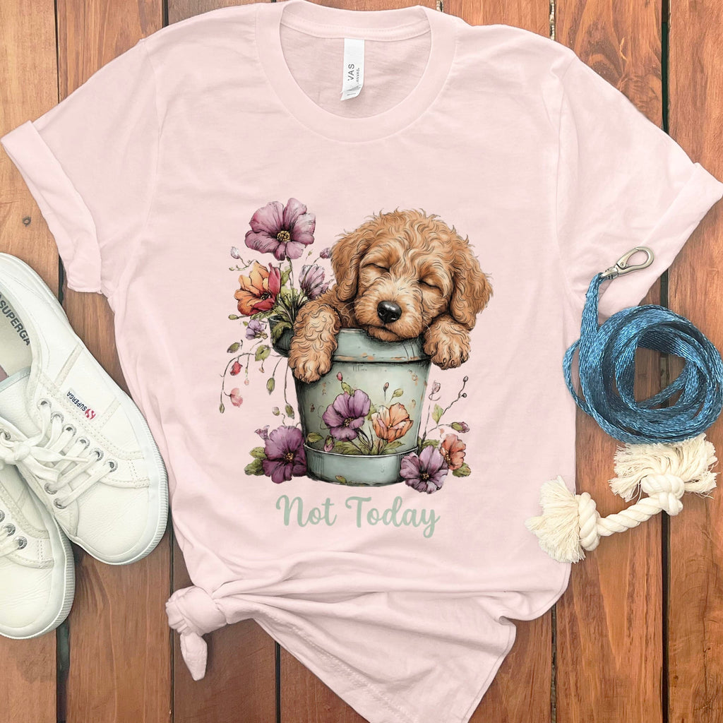 Apricot Doodle Flower Pot T-Shirt in Soft Pink / S by Puppy Jo