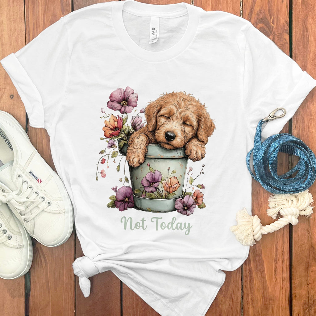 Apricot Doodle Flower Pot T-Shirt in White / S by Puppy Jo
