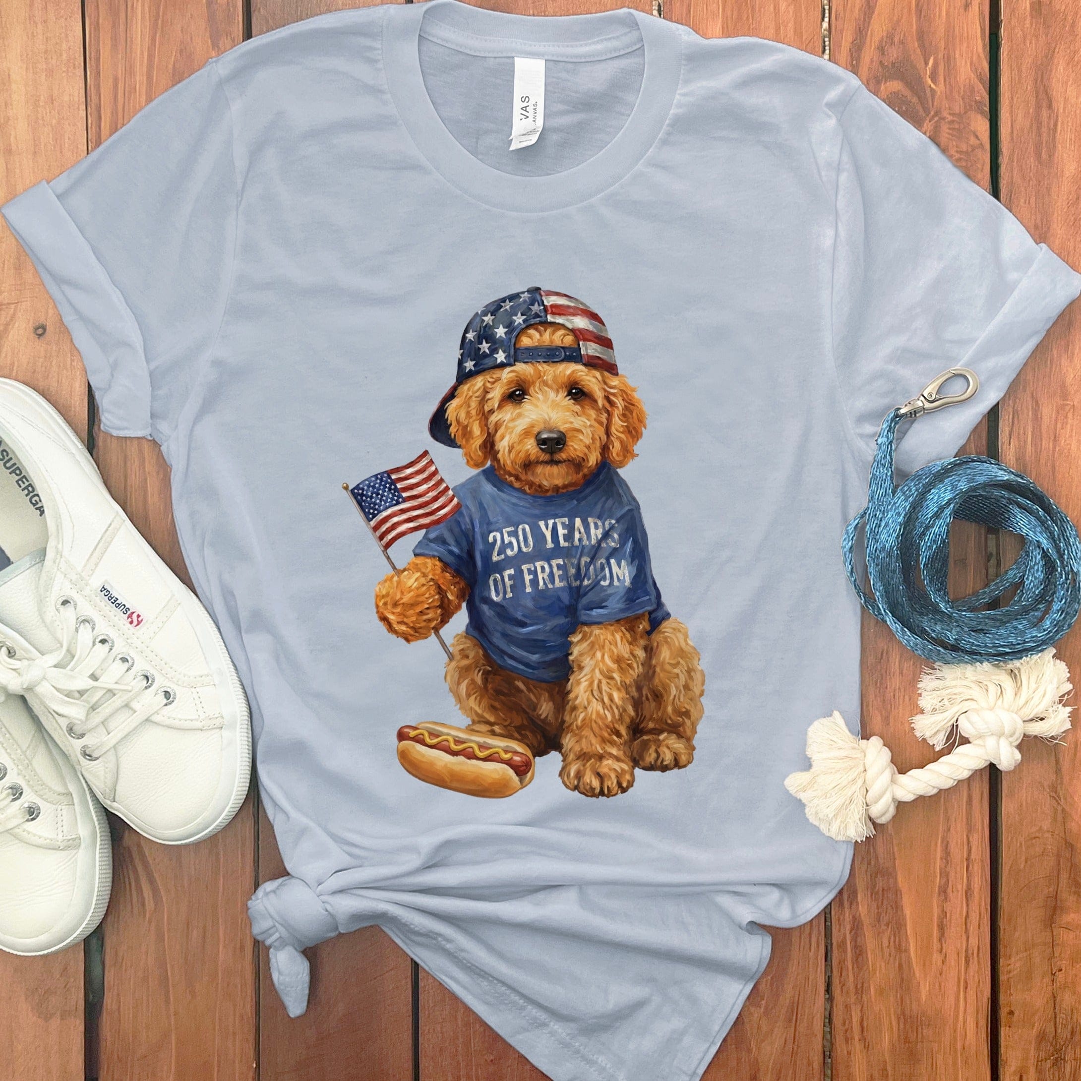 Apricot Doodle Freedom T-Shirt in Light Blue / S by Puppy Jo