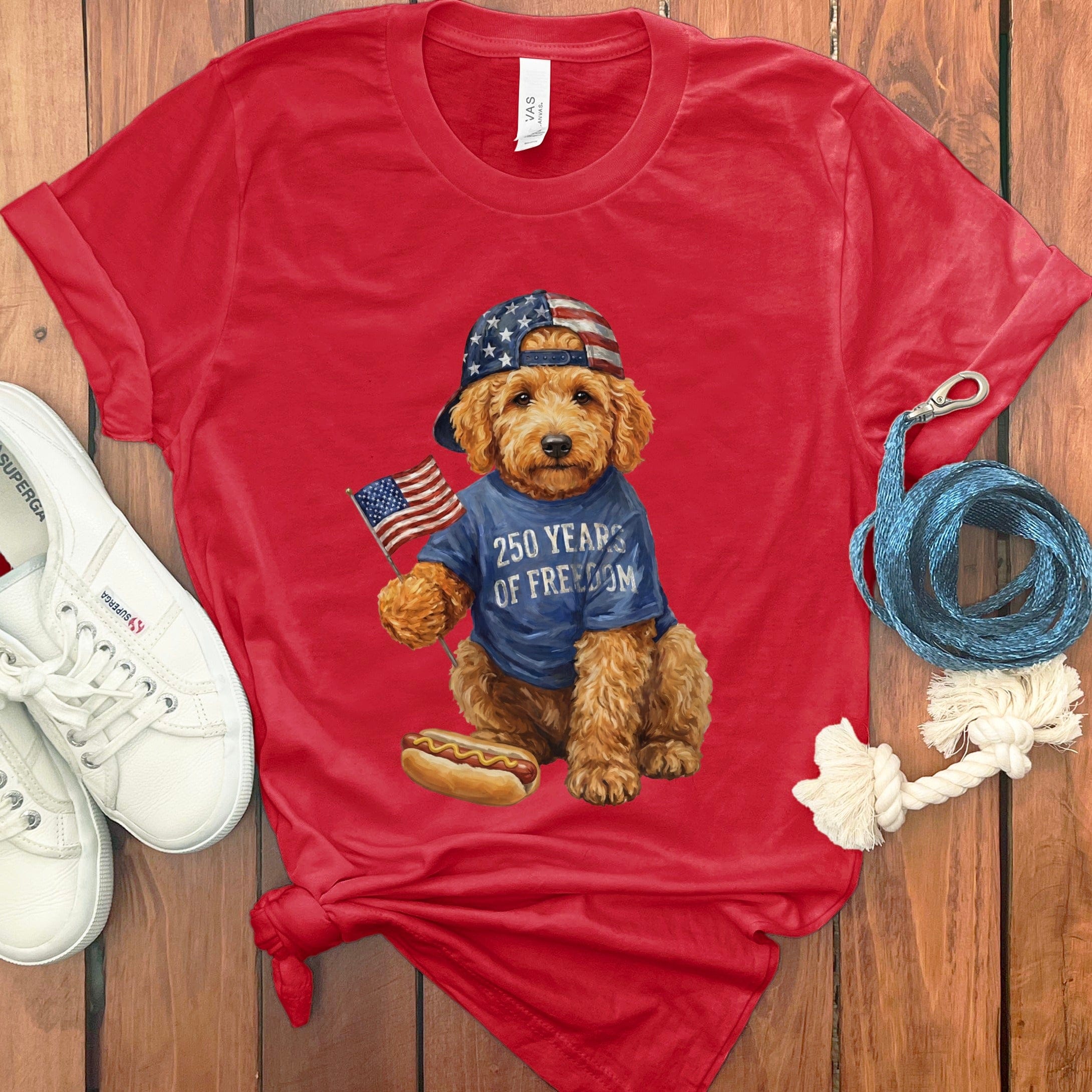 Apricot Doodle Freedom T-Shirt in Red / S by Puppy Jo