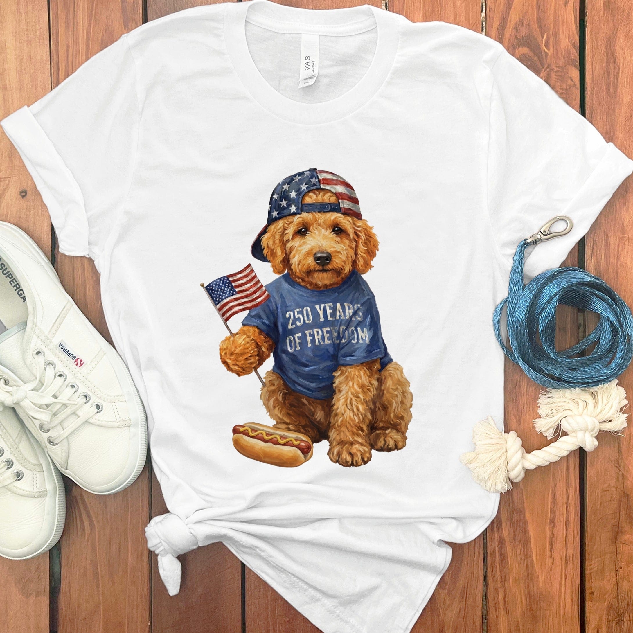 Apricot Doodle Freedom T-Shirt in White / S by Puppy Jo