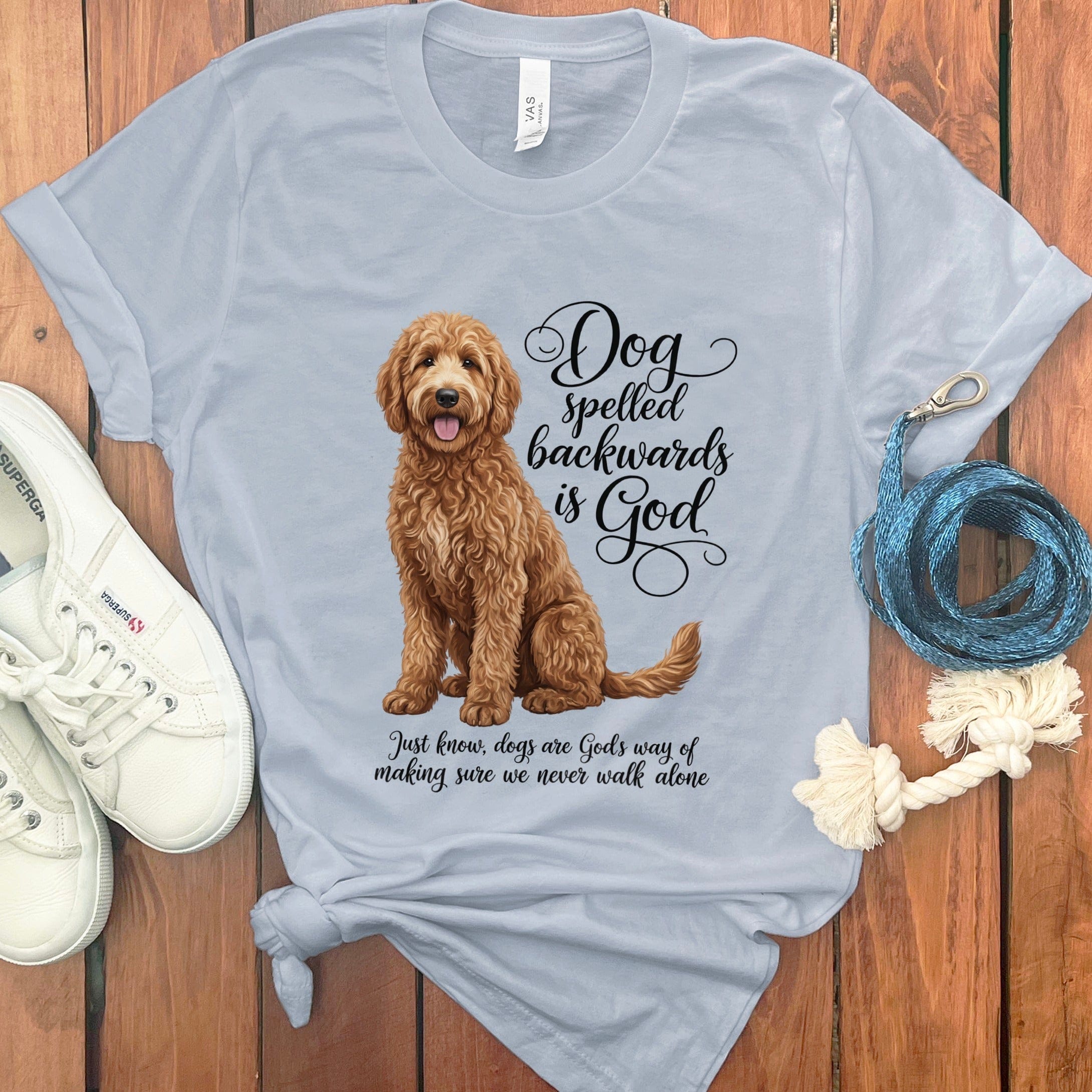 Apricot Doodle God T-Shirt in Light Blue / S by Puppy Jo