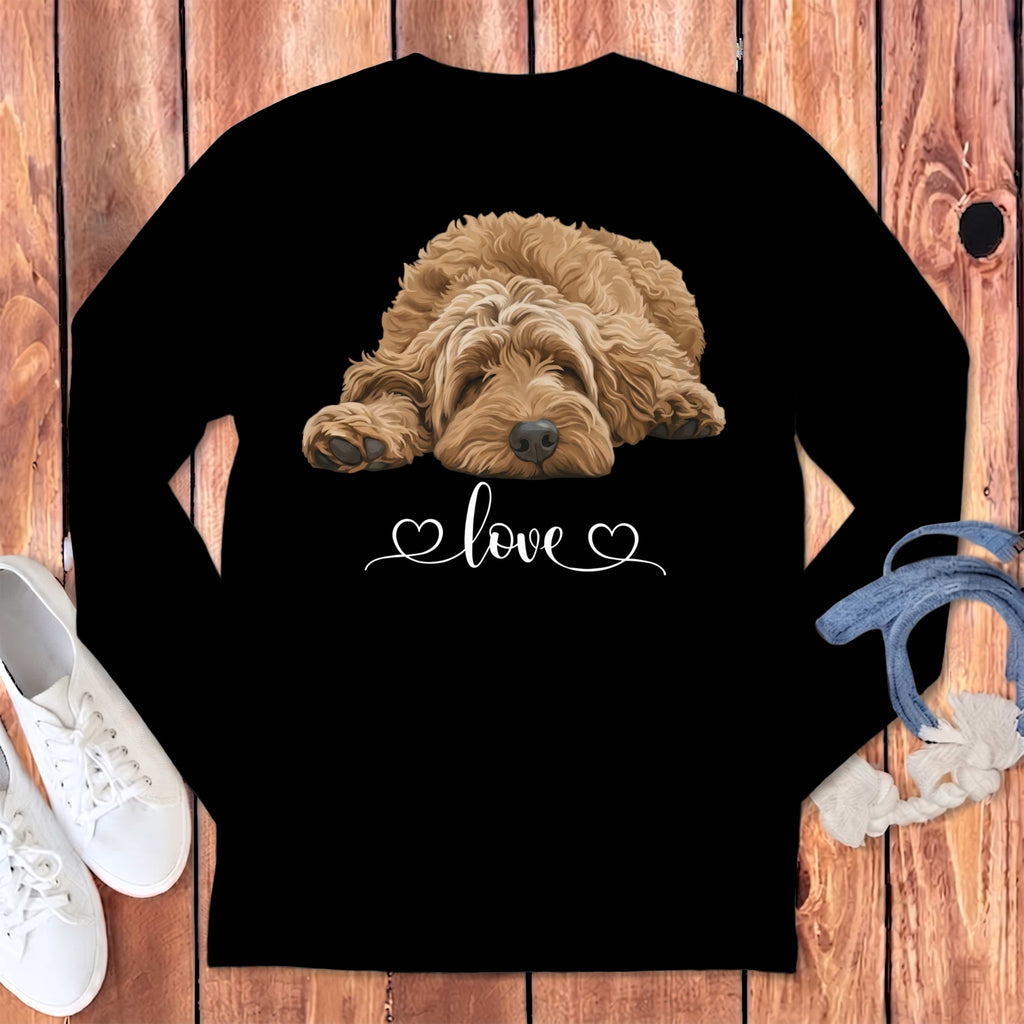 Apricot Doodle Heart Long Sleeve T-Shirt in Black / S by Puppy Jo