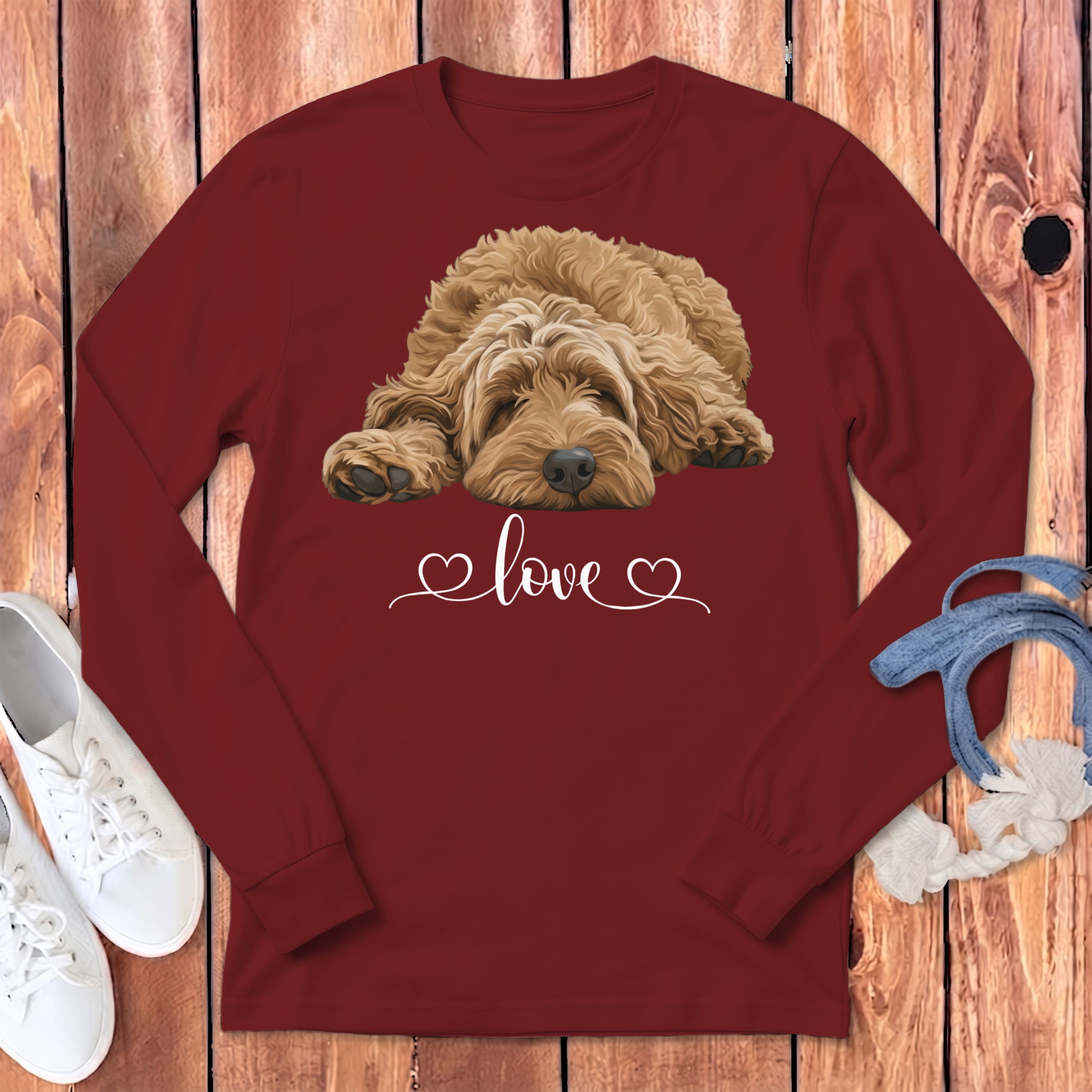 Apricot Doodle Heart Long Sleeve T-Shirt in Cardinal / S by Puppy Jo