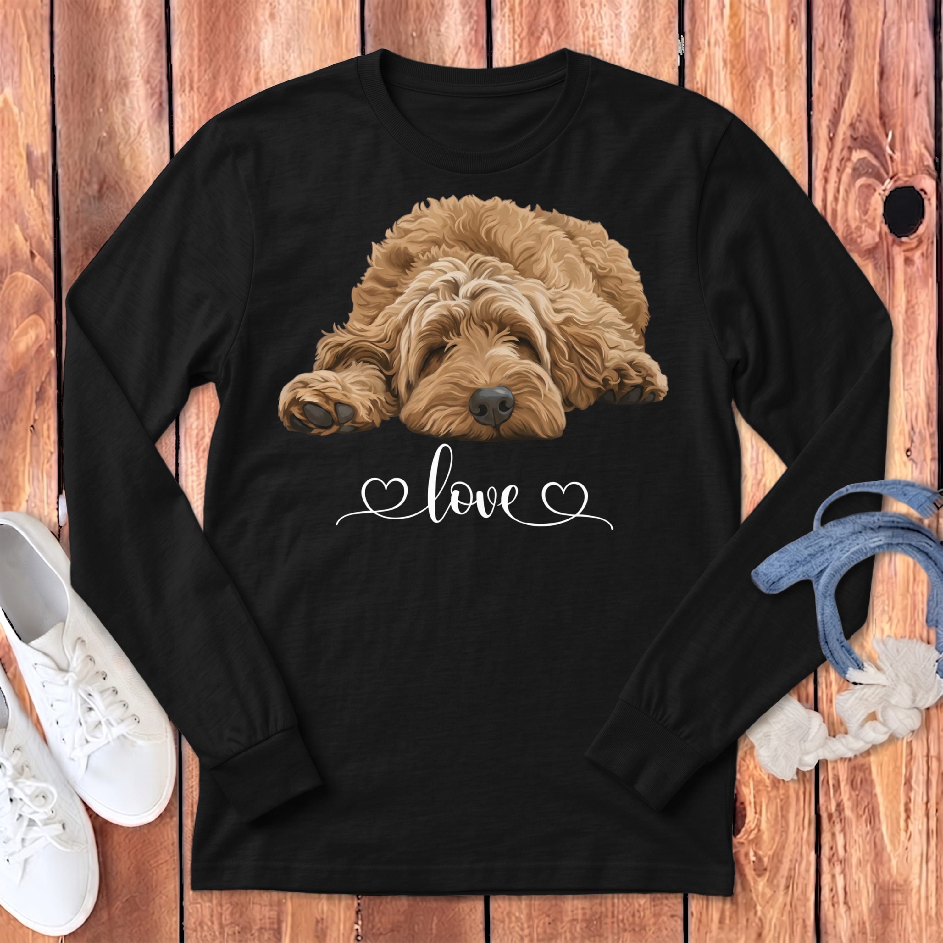 Apricot Doodle Heart Long Sleeve T-Shirt in Dark Grey Heather / S by Puppy Jo