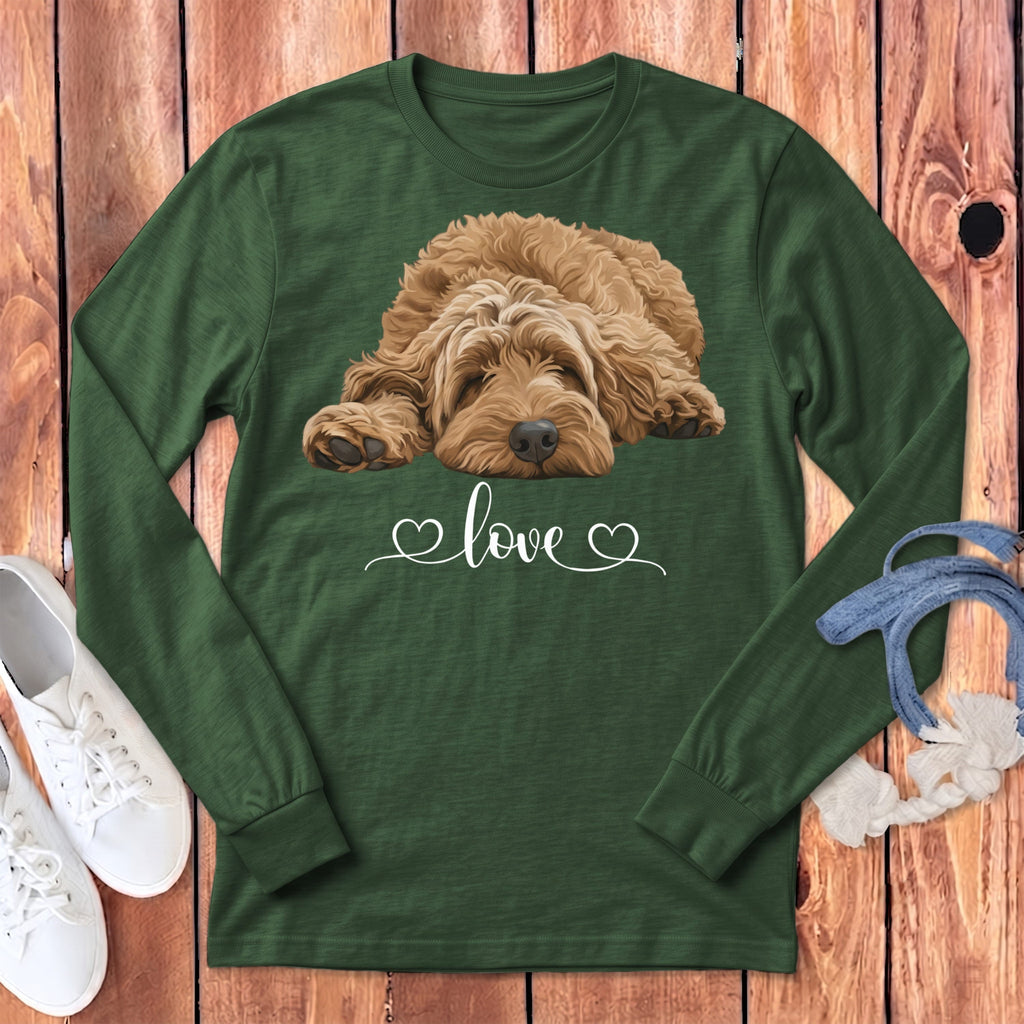 Apricot Doodle Heart Long Sleeve T-Shirt in Heather Forest / S by Puppy Jo