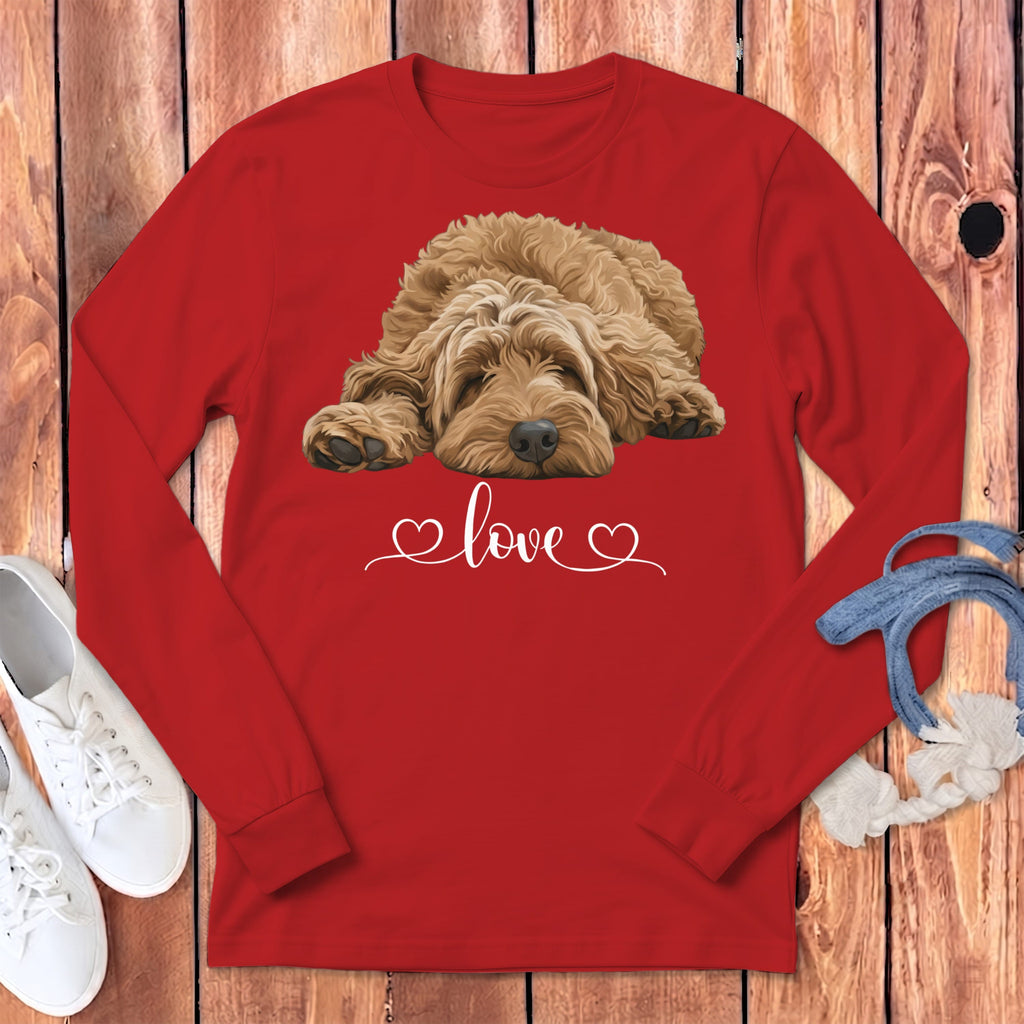 Apricot Doodle Heart Long Sleeve T-Shirt in Red / S by Puppy Jo