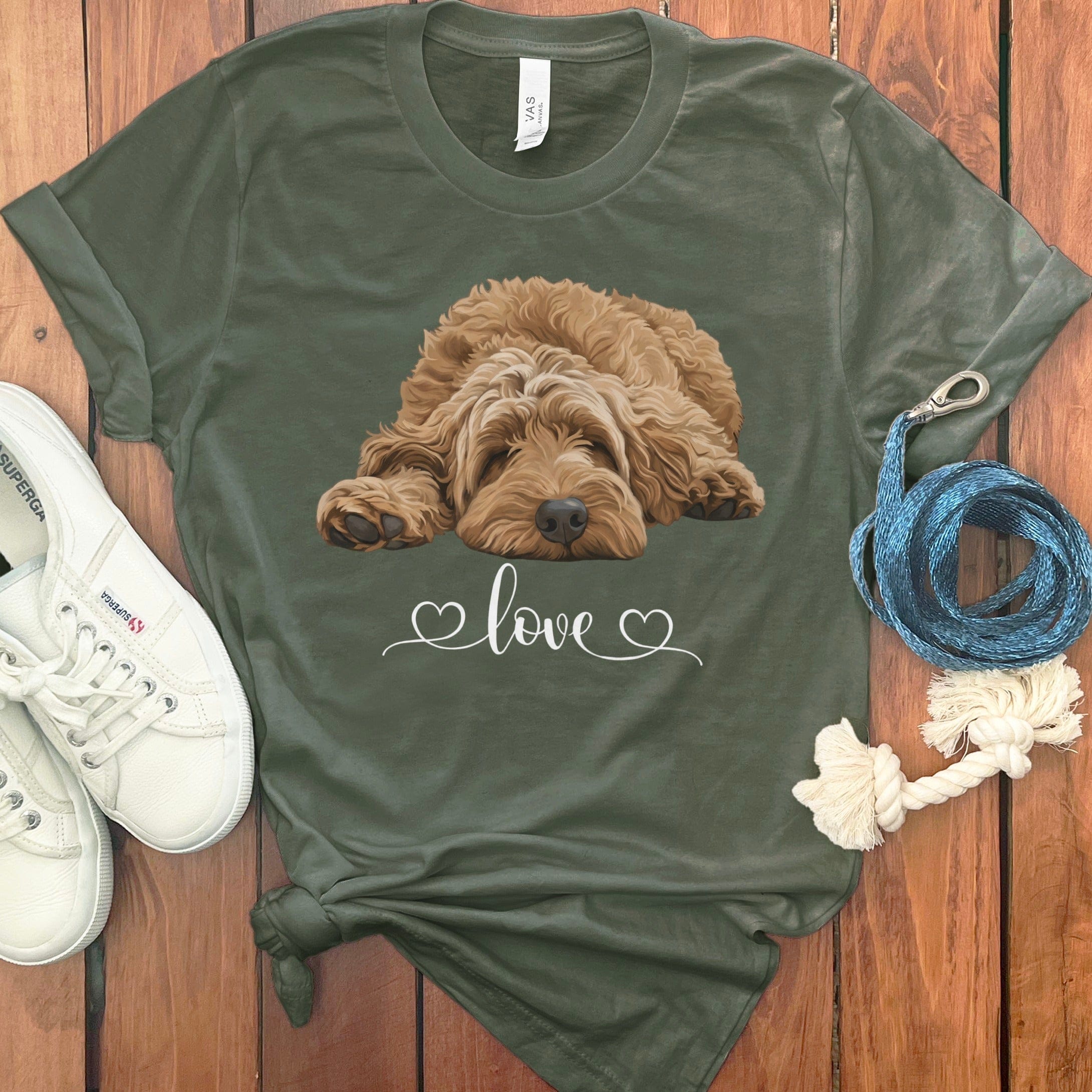 Apricot Doodle Heart T-Shirt in Military Green / M by Puppy Jo