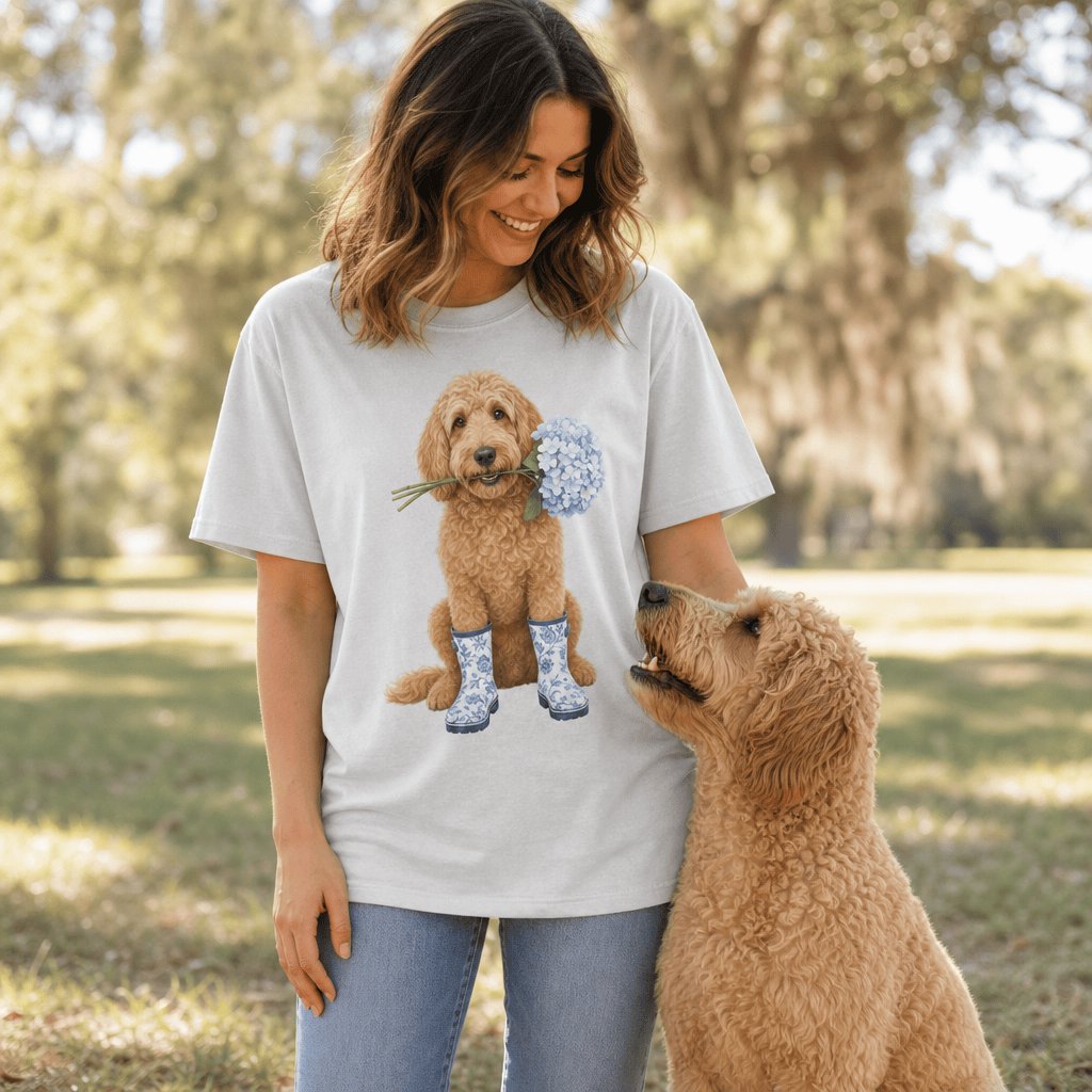 Apricot Doodle Hydrangea Signature T-Shirt in by Puppy Jo