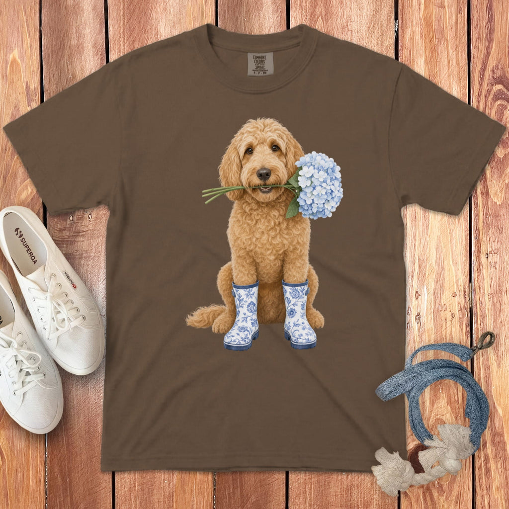 Apricot Doodle Hydrangea Signature T-Shirt in S / Espresso by Puppy Jo