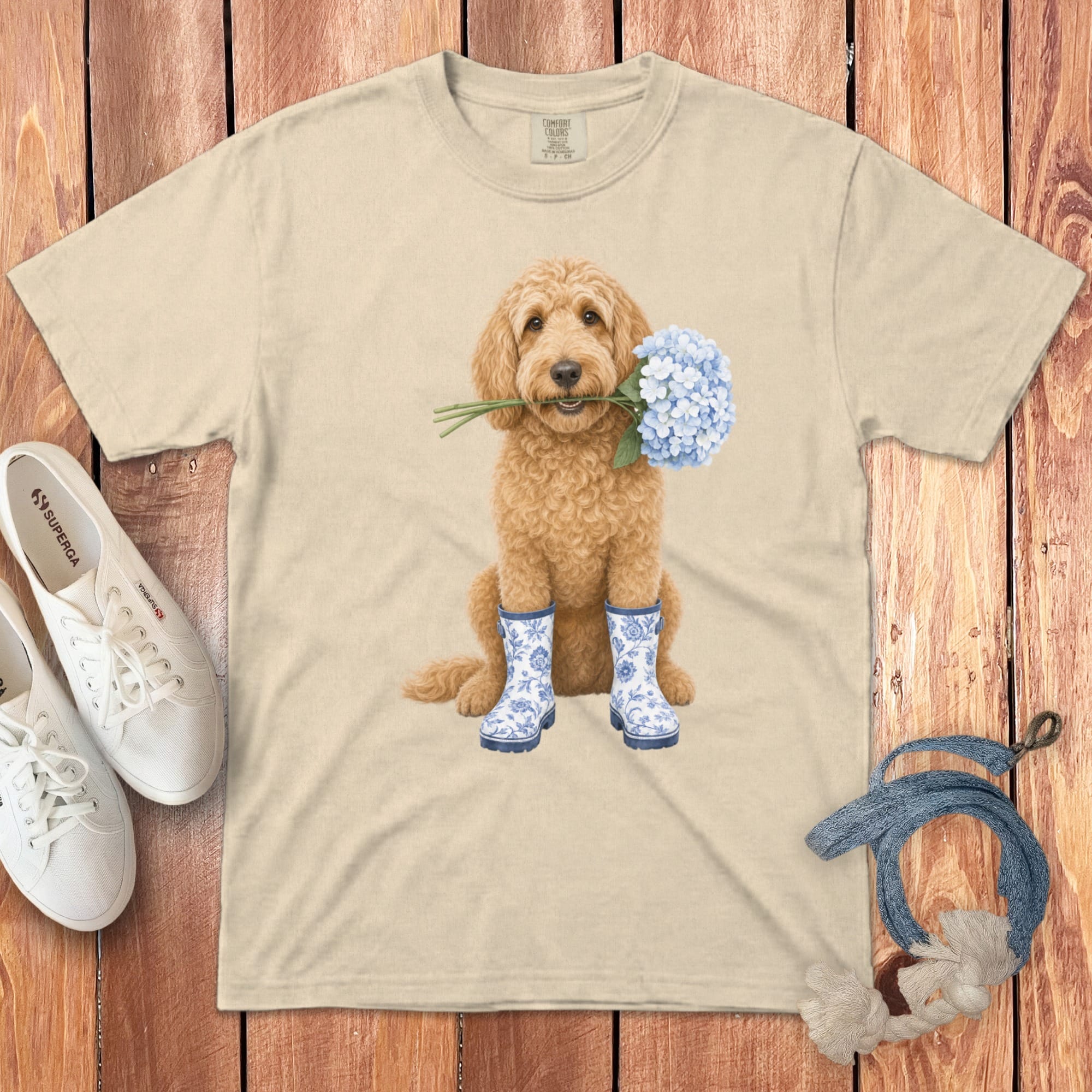 Apricot Doodle Hydrangea Signature T-Shirt in S / Ivory by Puppy Jo