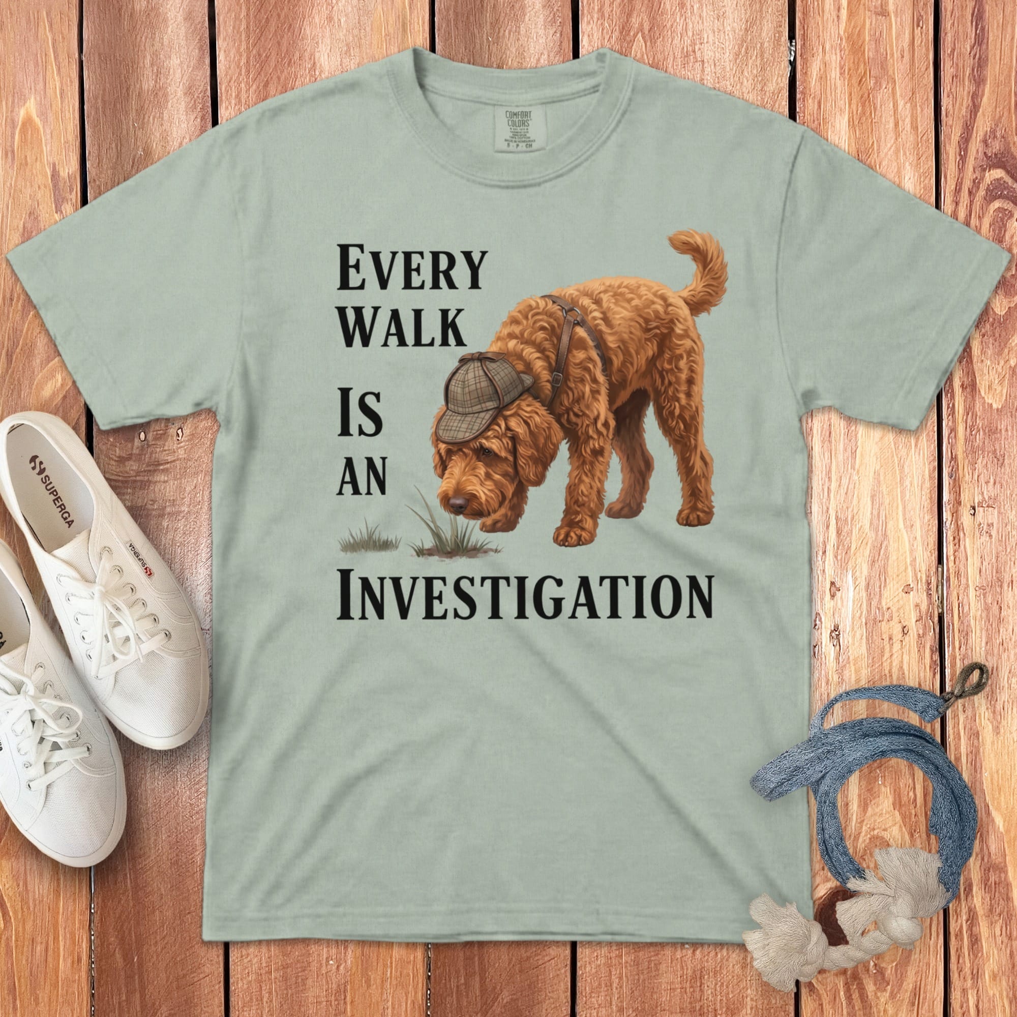 Apricot Doodle Investigation Signature T-Shirt in Bay / M by Puppy Jo