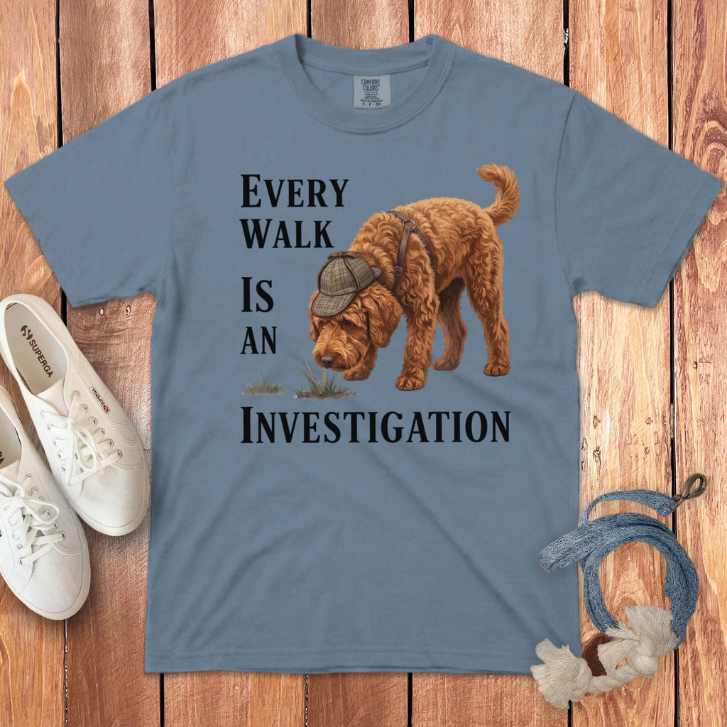 Apricot Doodle Investigation Signature T-Shirt in Blue Jean / M by Puppy Jo