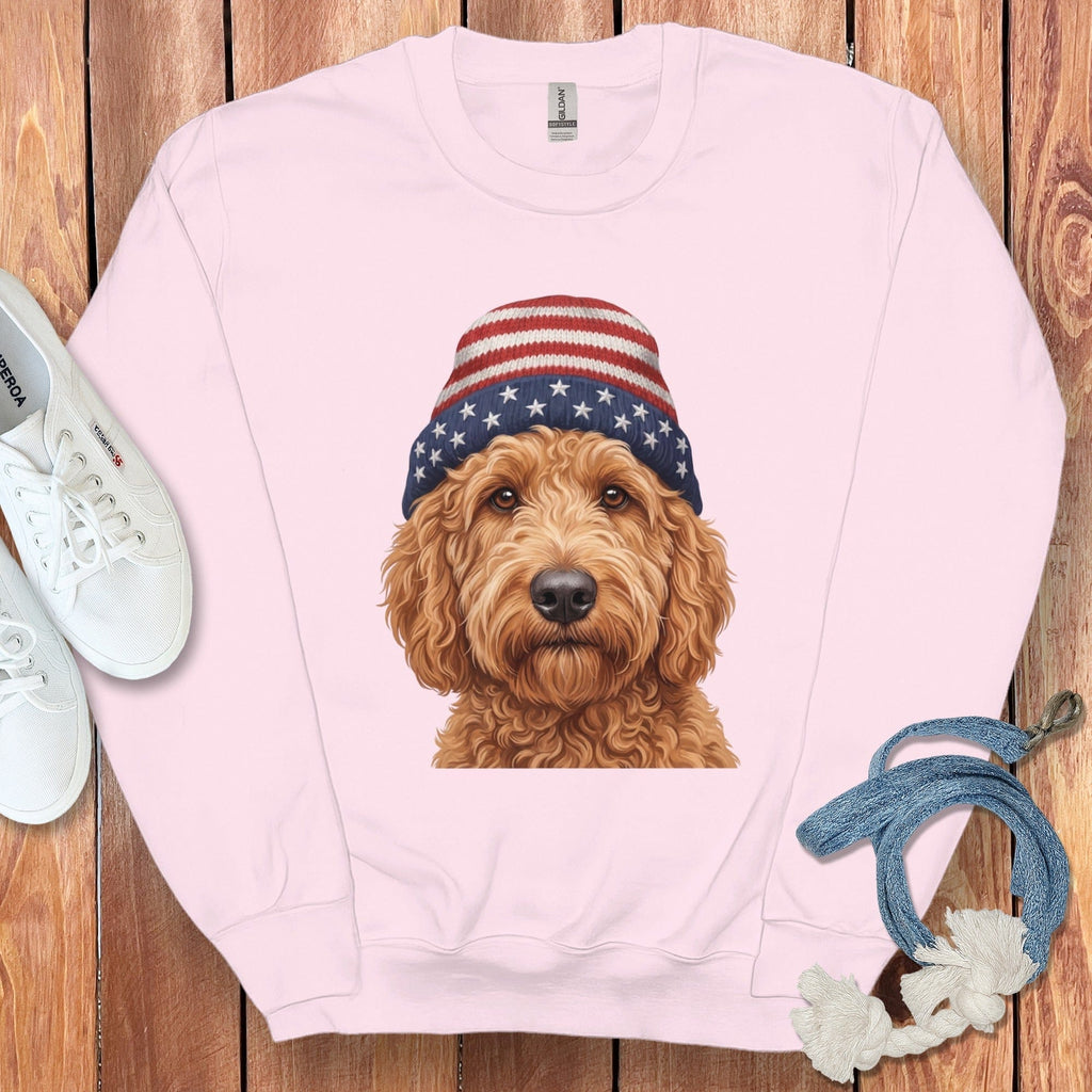 Apricot Doodle Patriotic Cap Sweatshirt in Light Pink / M / Sweatshirts by Puppy Jo