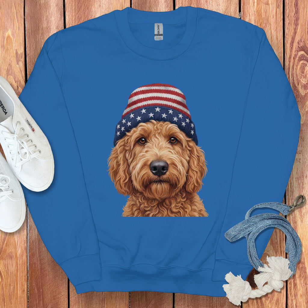 Apricot Doodle Patriotic Cap Sweatshirt in Royal / M / Sweatshirts #1 by Puppy Jo