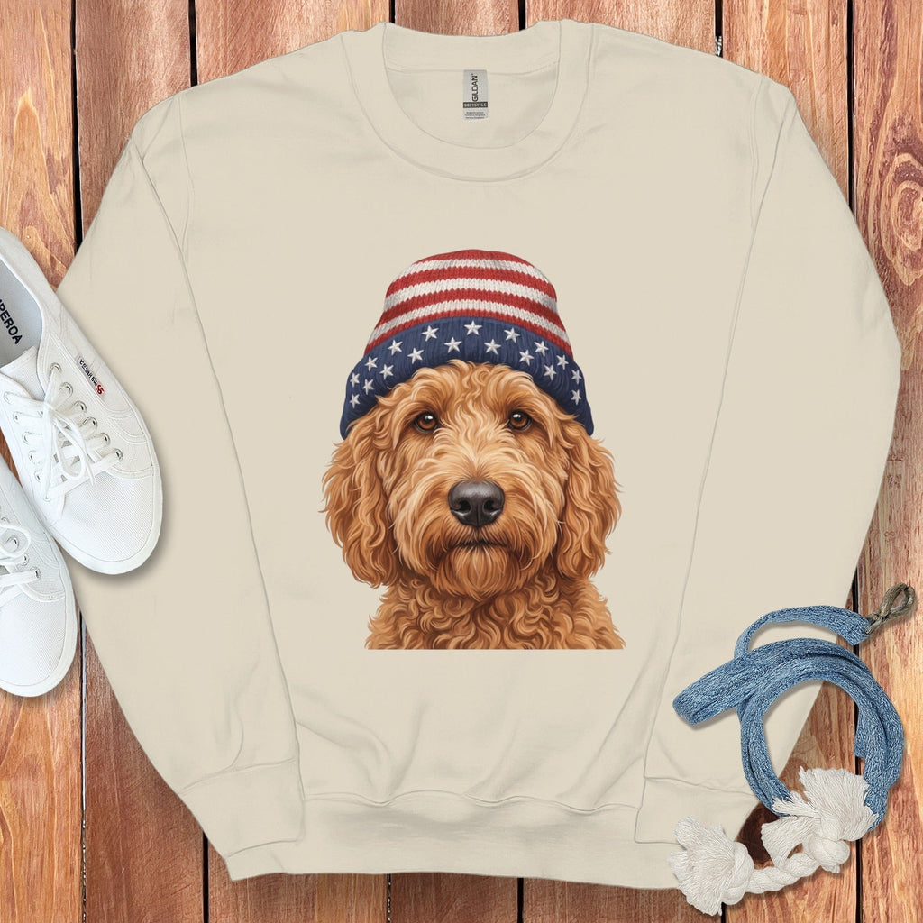 Apricot Doodle Patriotic Cap Sweatshirt in Sand / M / Sweatshirts by Puppy Jo