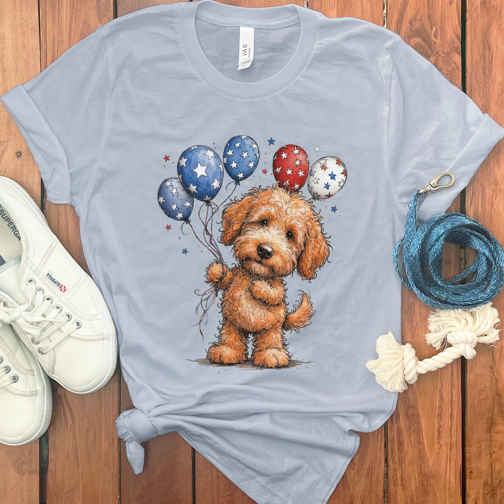 Apricot Doodle Patriotic T-Shirt in Light Blue / S by Puppy Jo
